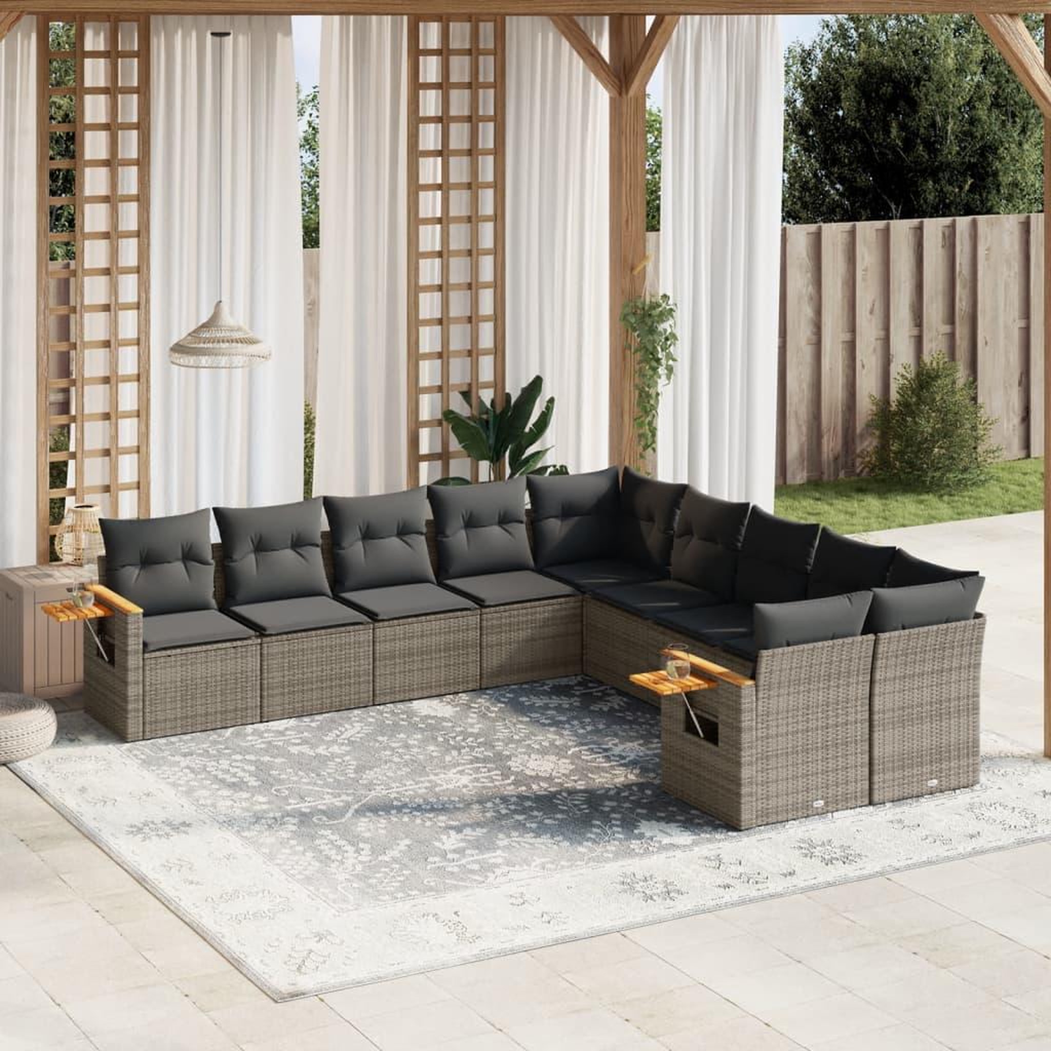 VIDAXL Salon de jardin avec coussins 10 pcs gris resine tressee