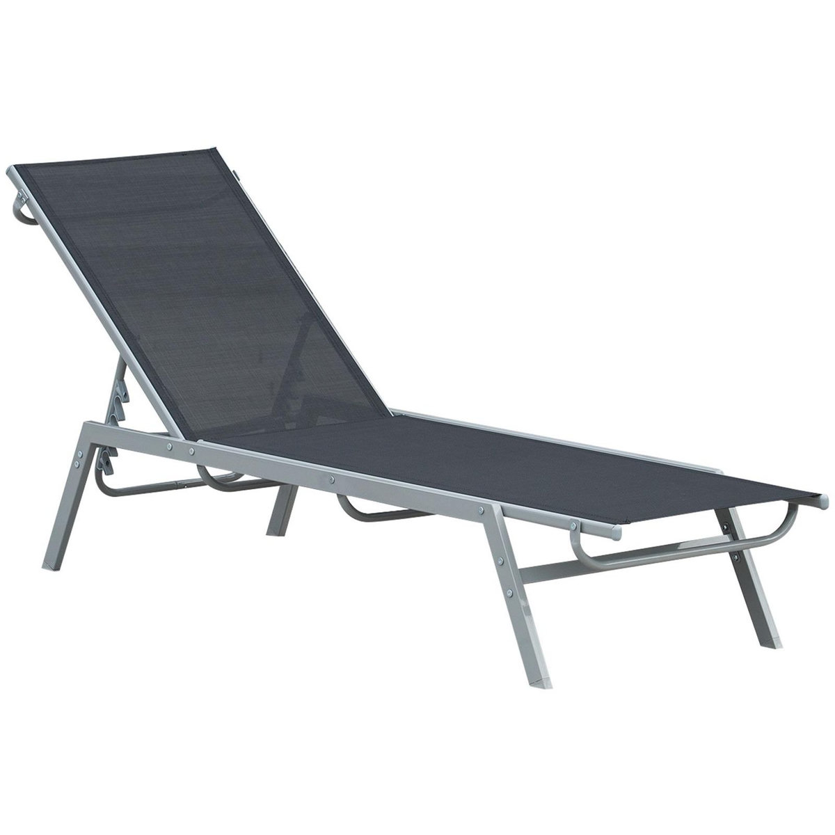 OUTSUNNY Bain de soleil transat - chaise longue - design contemporain - dossier inclinable multi-positions - métal époxy textilène noir - dim. 170 x 58 x 97 cm