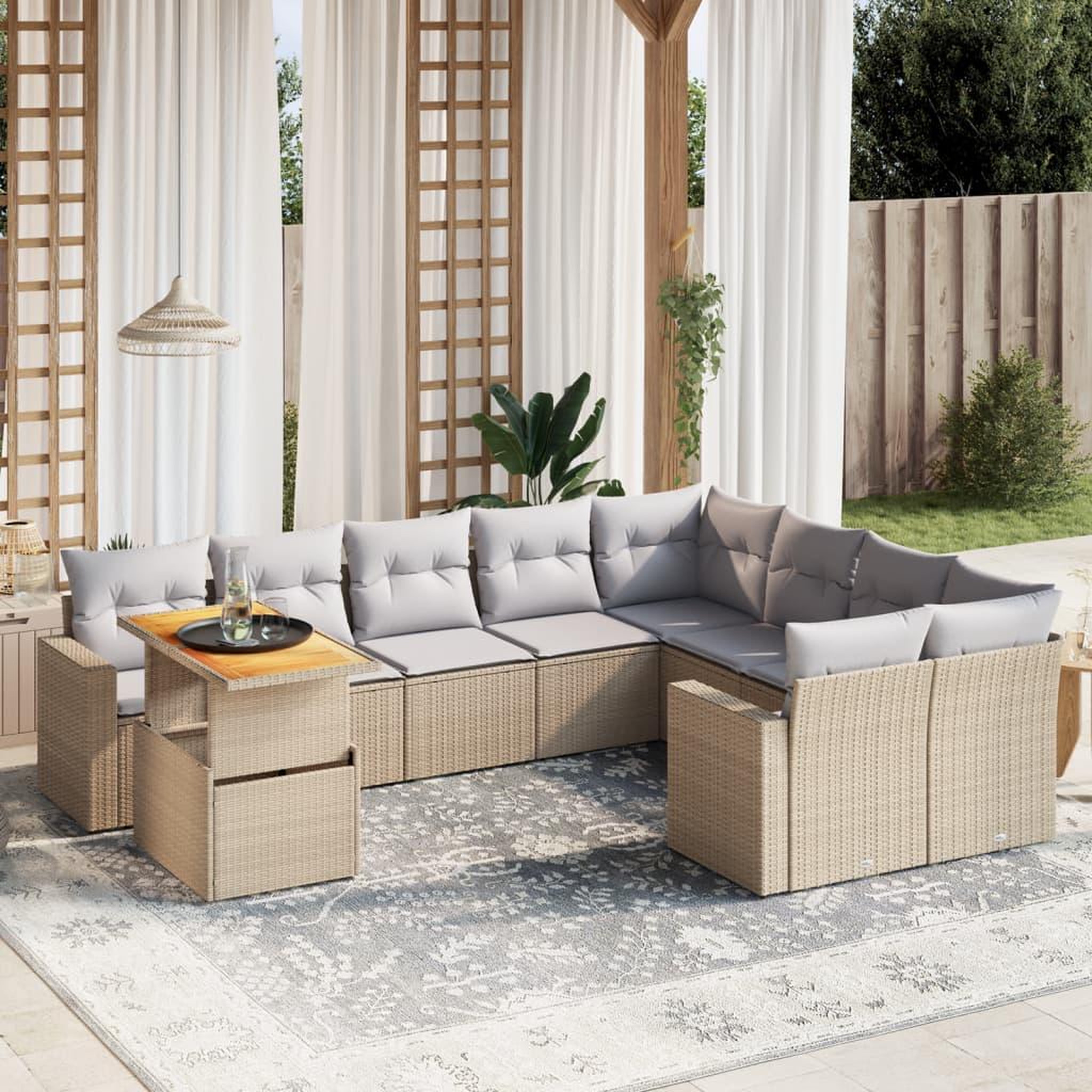 VIDAXL Salon de jardin avec coussins 10 pcs beige resine tressee