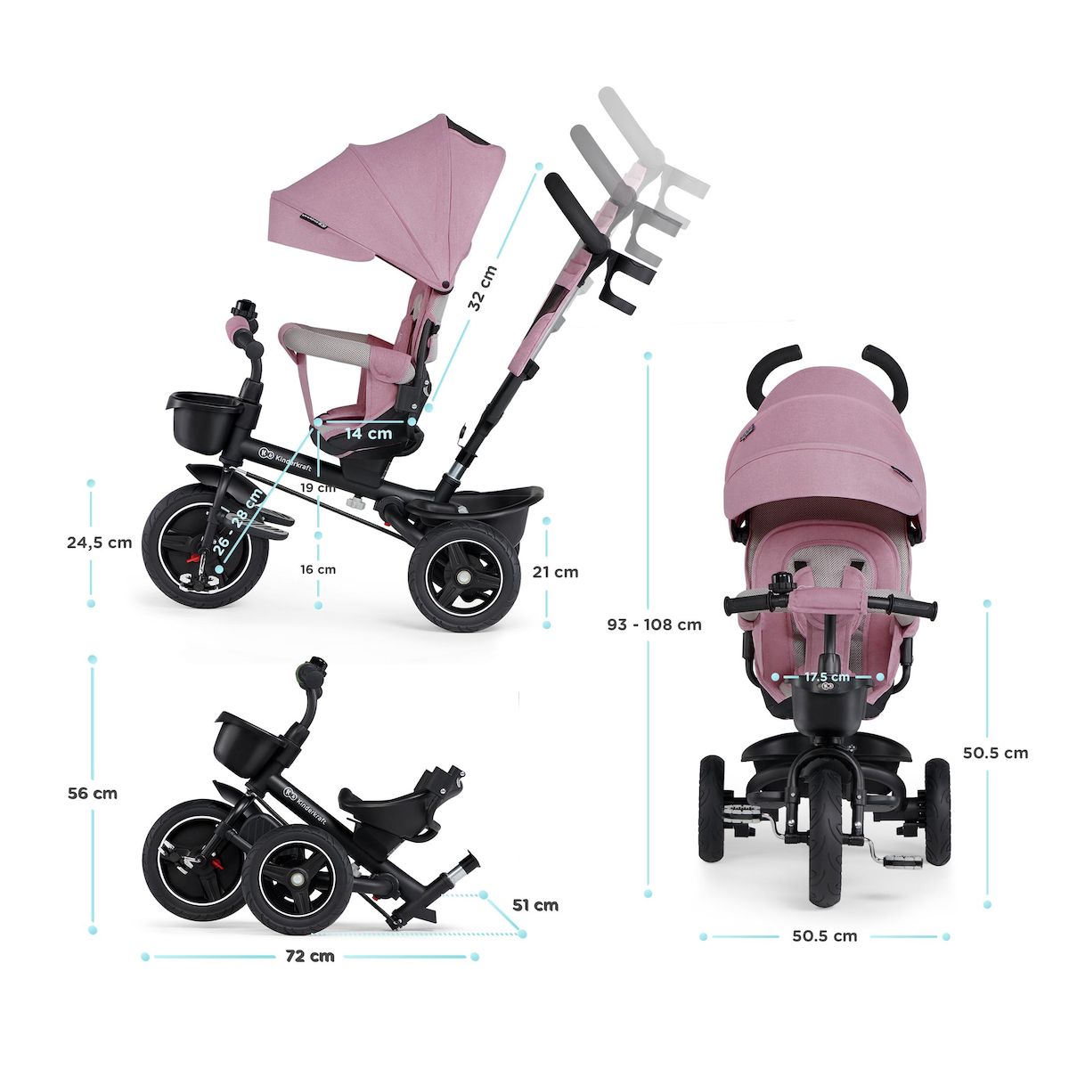 KINDERKRAFT Tricycle Spinstep 5 en 1 avec siège rotatif et protection UPF50+