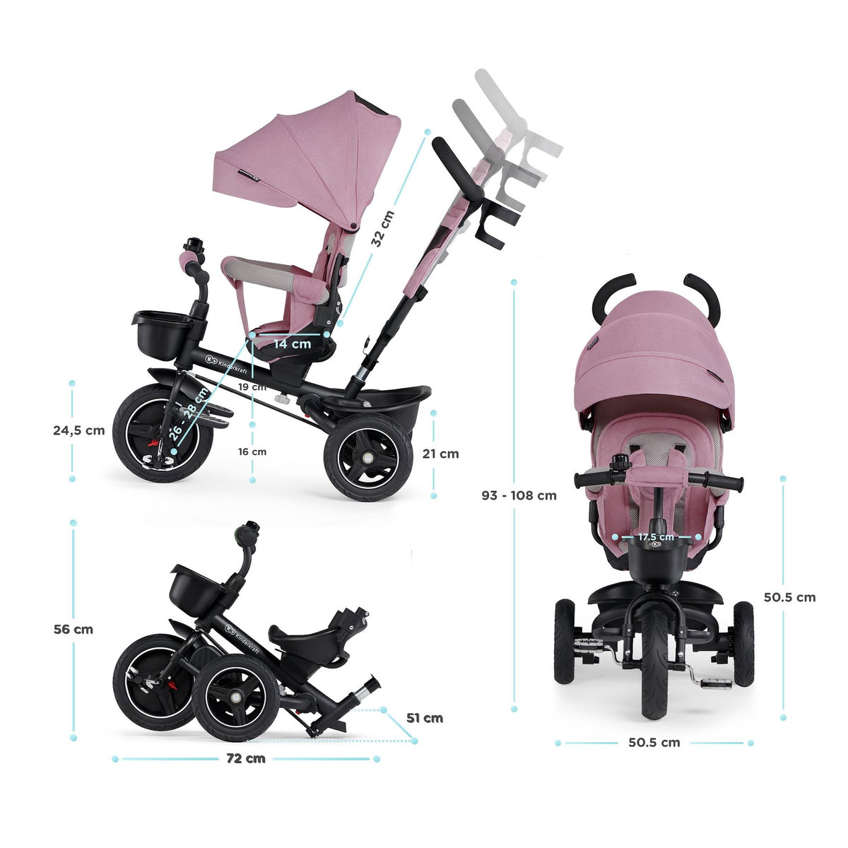 KINDERKRAFT Tricycle Spinstep 5 en 1 avec siège rotatif et protection UPF50+