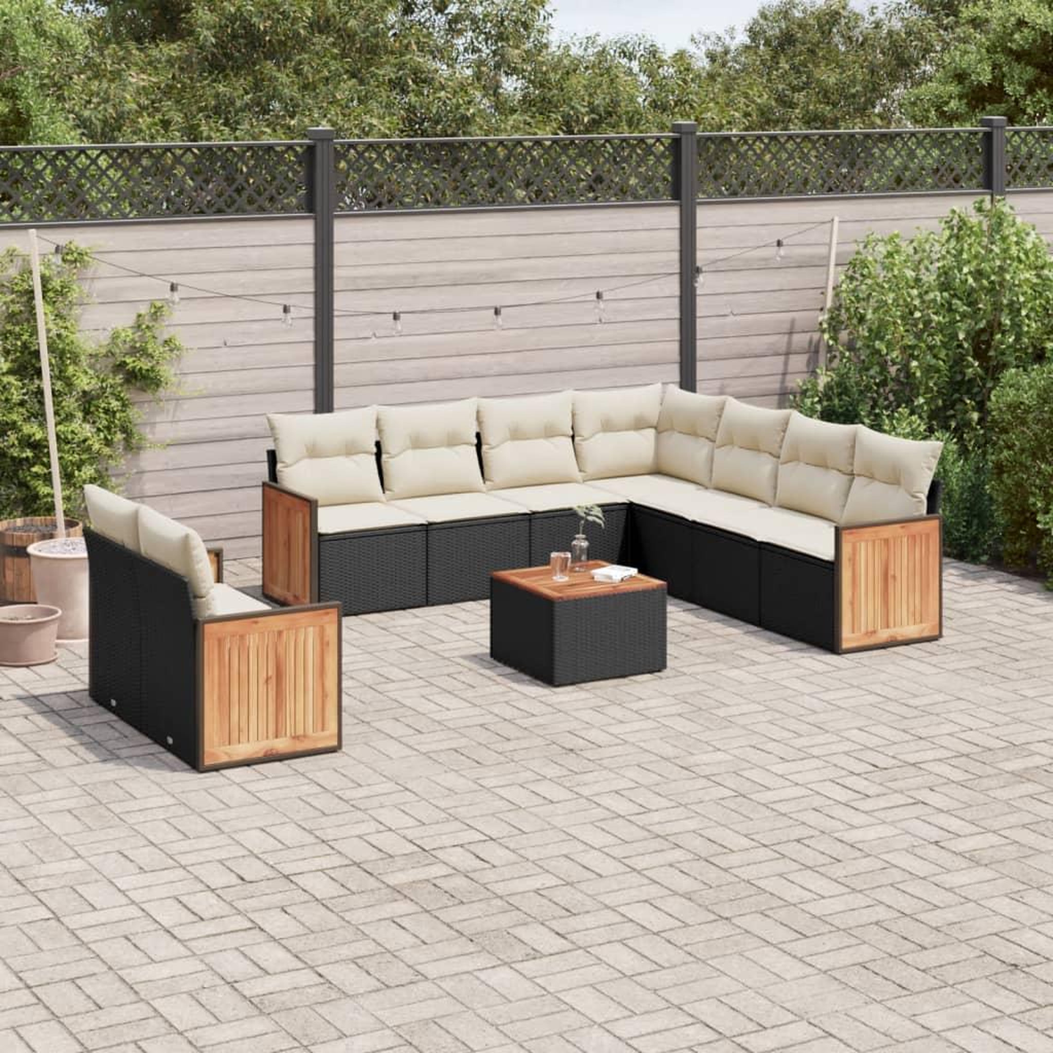VIDAXL Salon de jardin 10 pcs avec coussins noir resine tressee