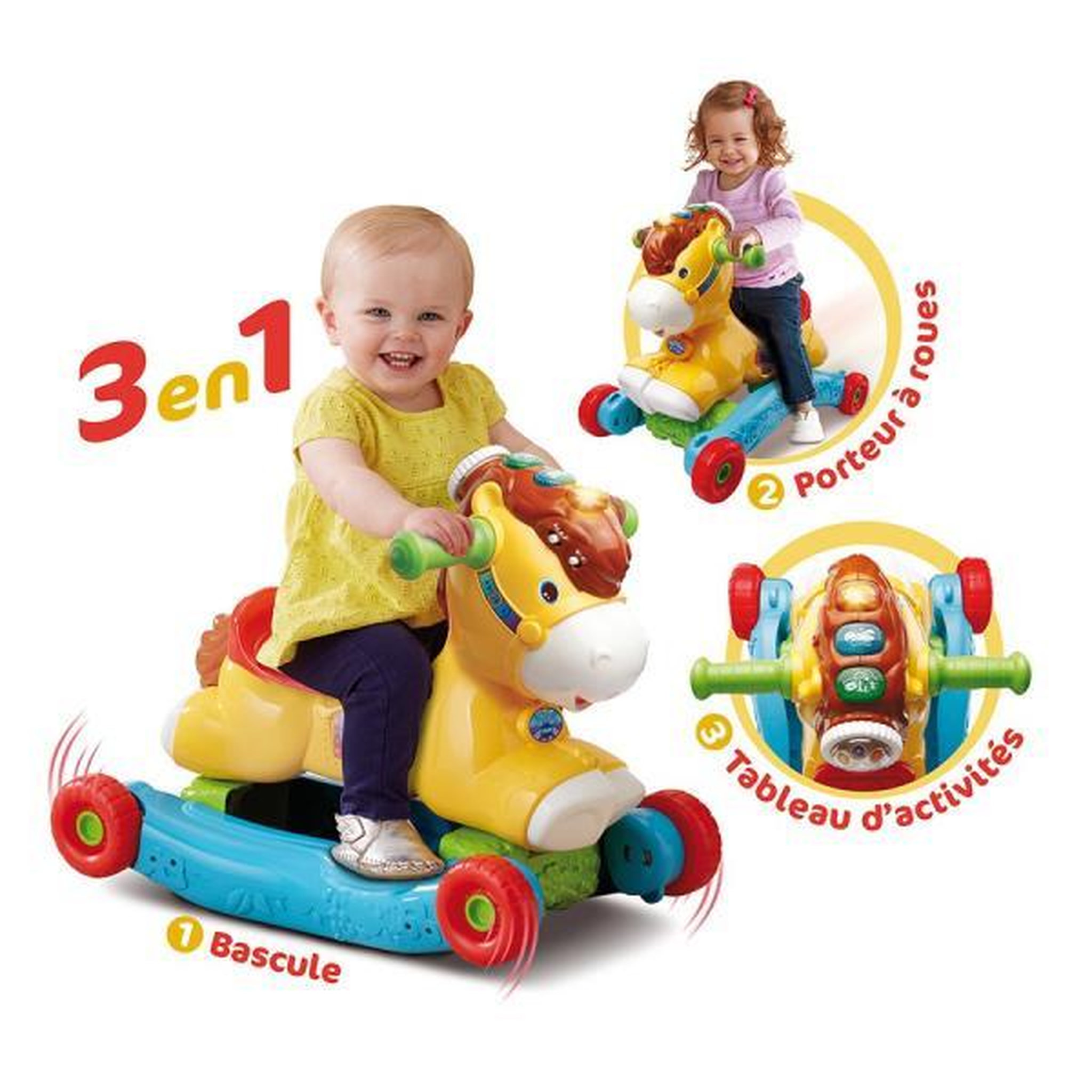 Voir la diapositive 3 : VTECH BABY Porteur Trotteur  a Bascule P'tit Galop, Mon Poney Basculo 2en1 - VTECH BABY - Parlant et Lumineux - Multicolore