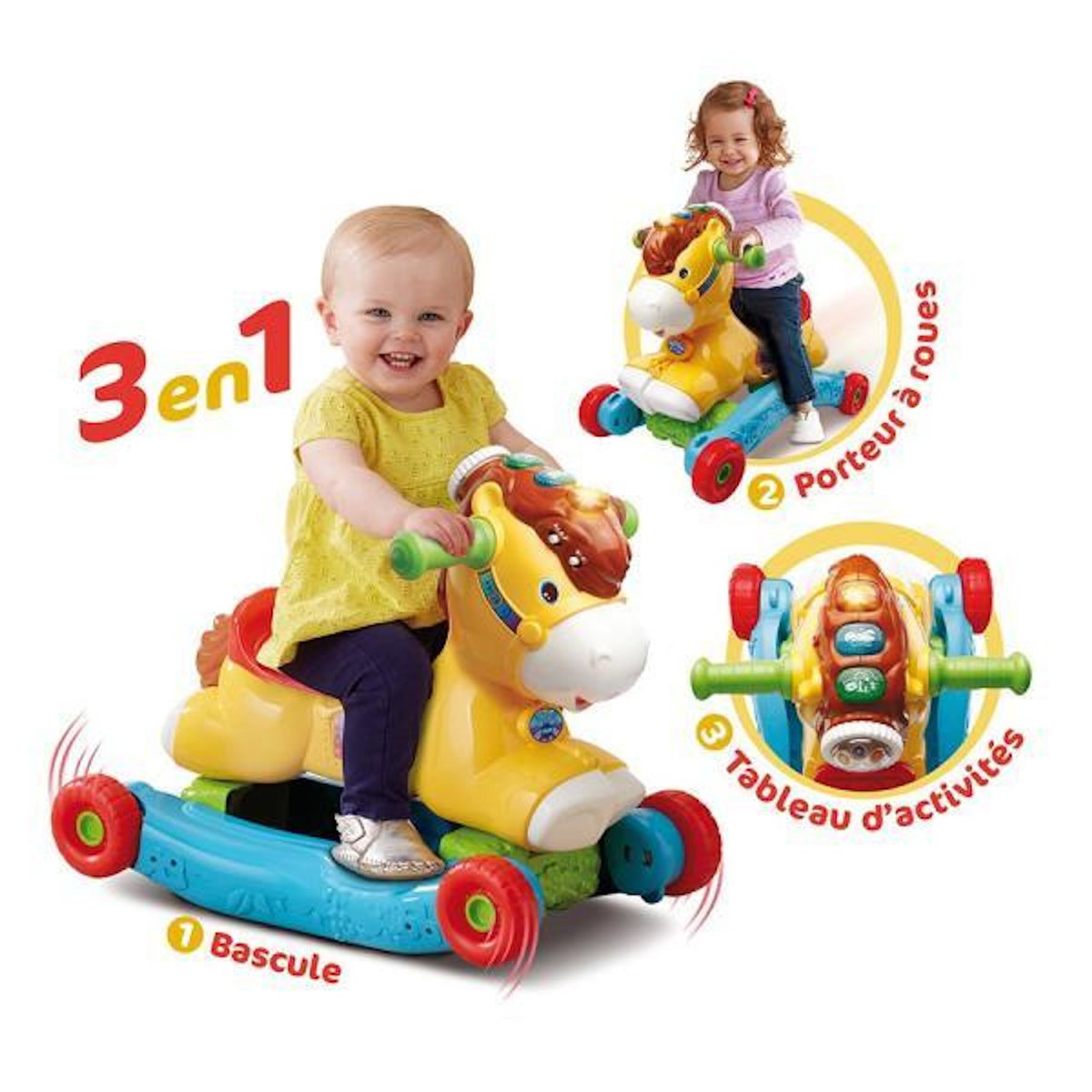 VTECH BABY Porteur Trotteur  a Bascule P'tit Galop, Mon Poney Basculo 2en1 - VTECH BABY - Parlant et Lumineux - Multicolore