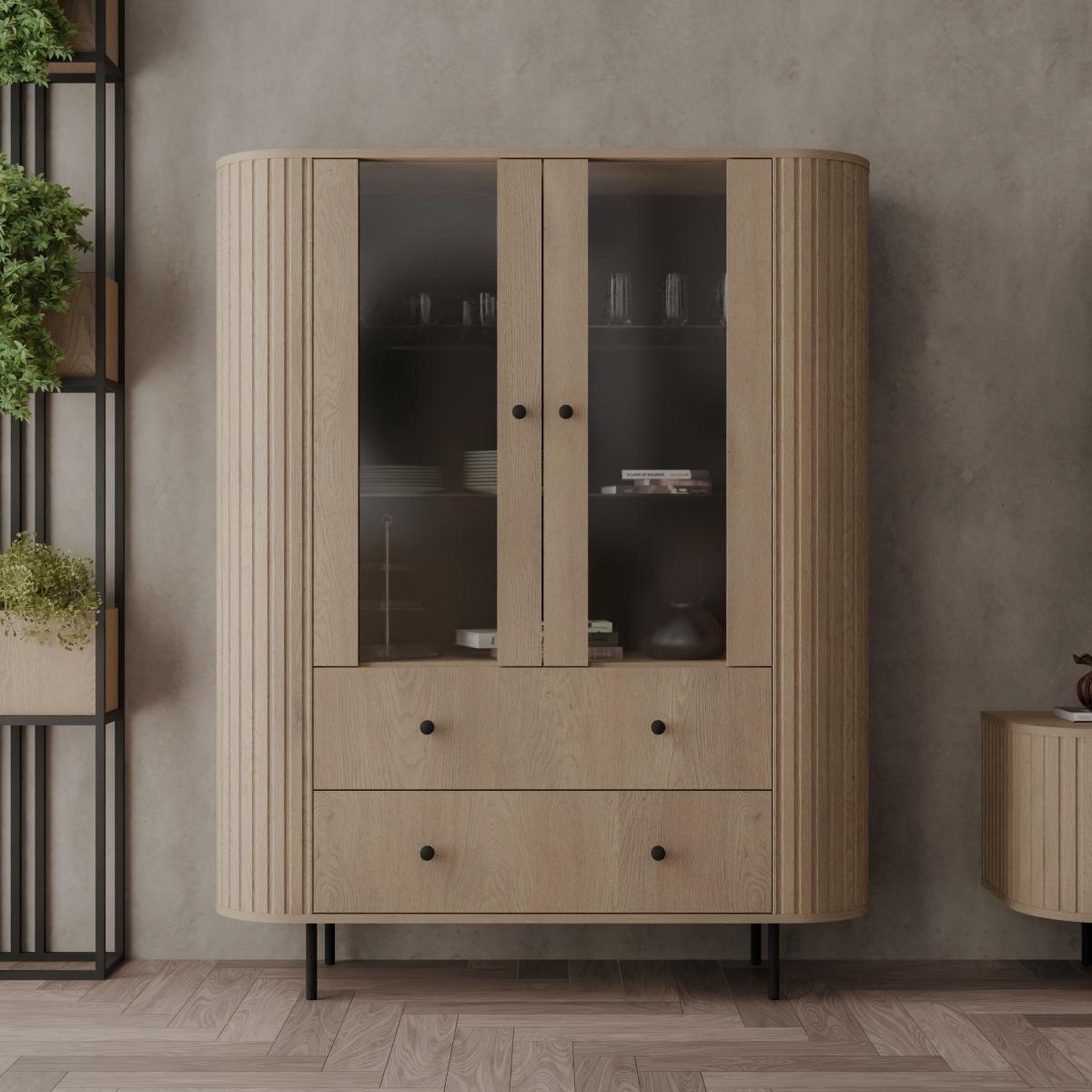 Voir la diapositive 2 : JLC KREATION Vitrine moderne 2 portes en bois forme arrondie lilio