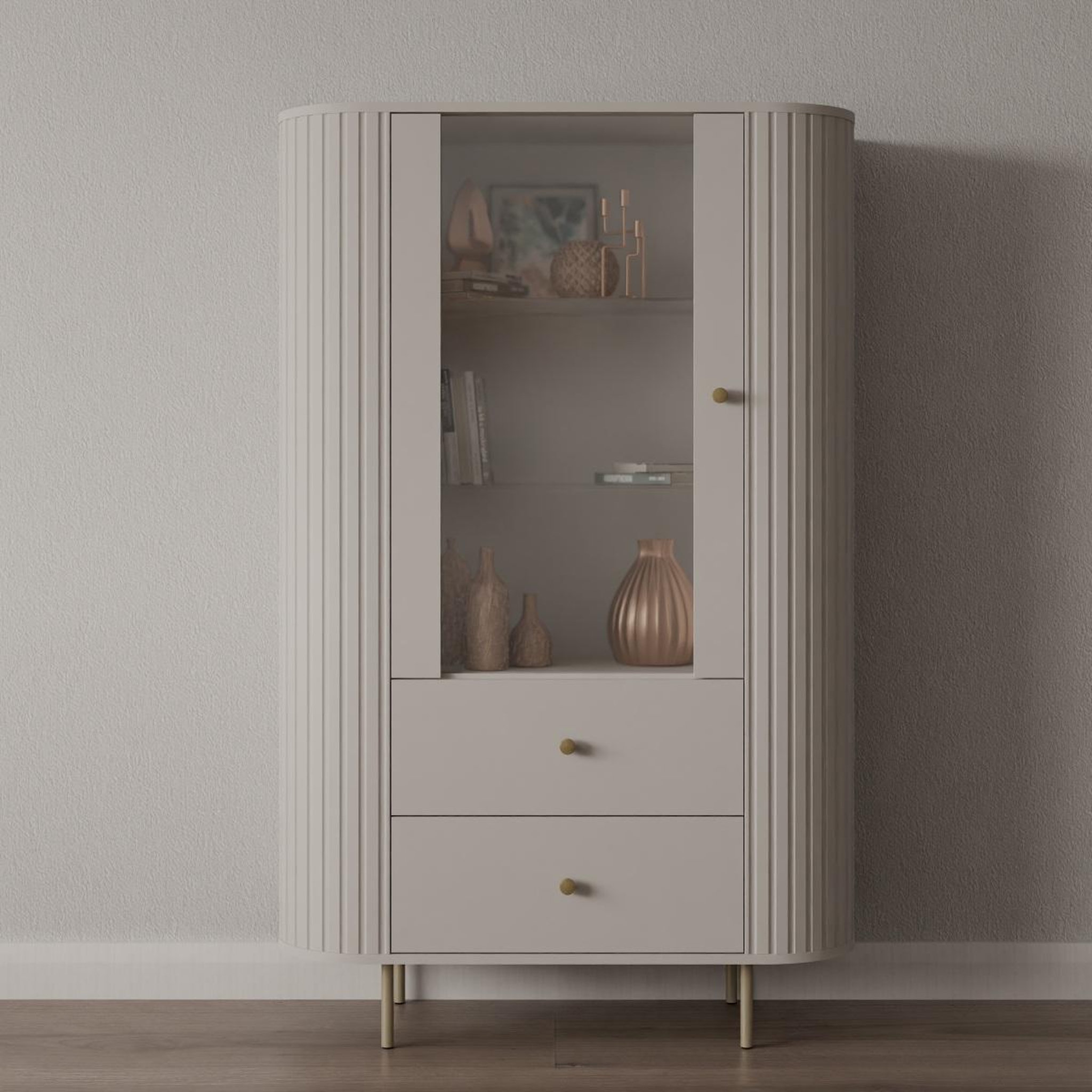 Voir la diapositive 2 : JLC KREATION Vitrine moderne 1 porte vitrée beige et doré lilio