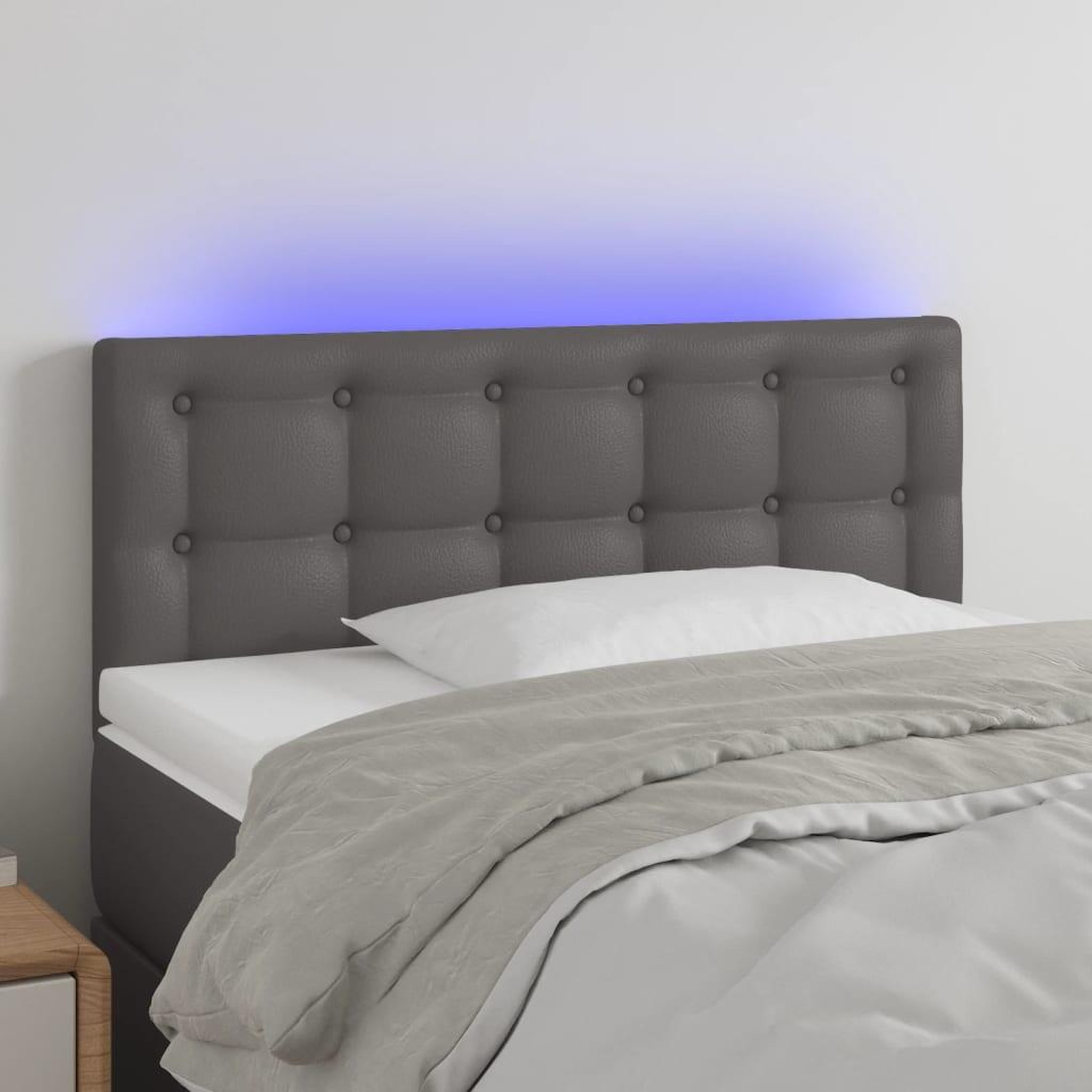 Voir la diapositive 1 : VIDAXL Tete de lit a LED Gris 90x5x78/88 cm Similicuir