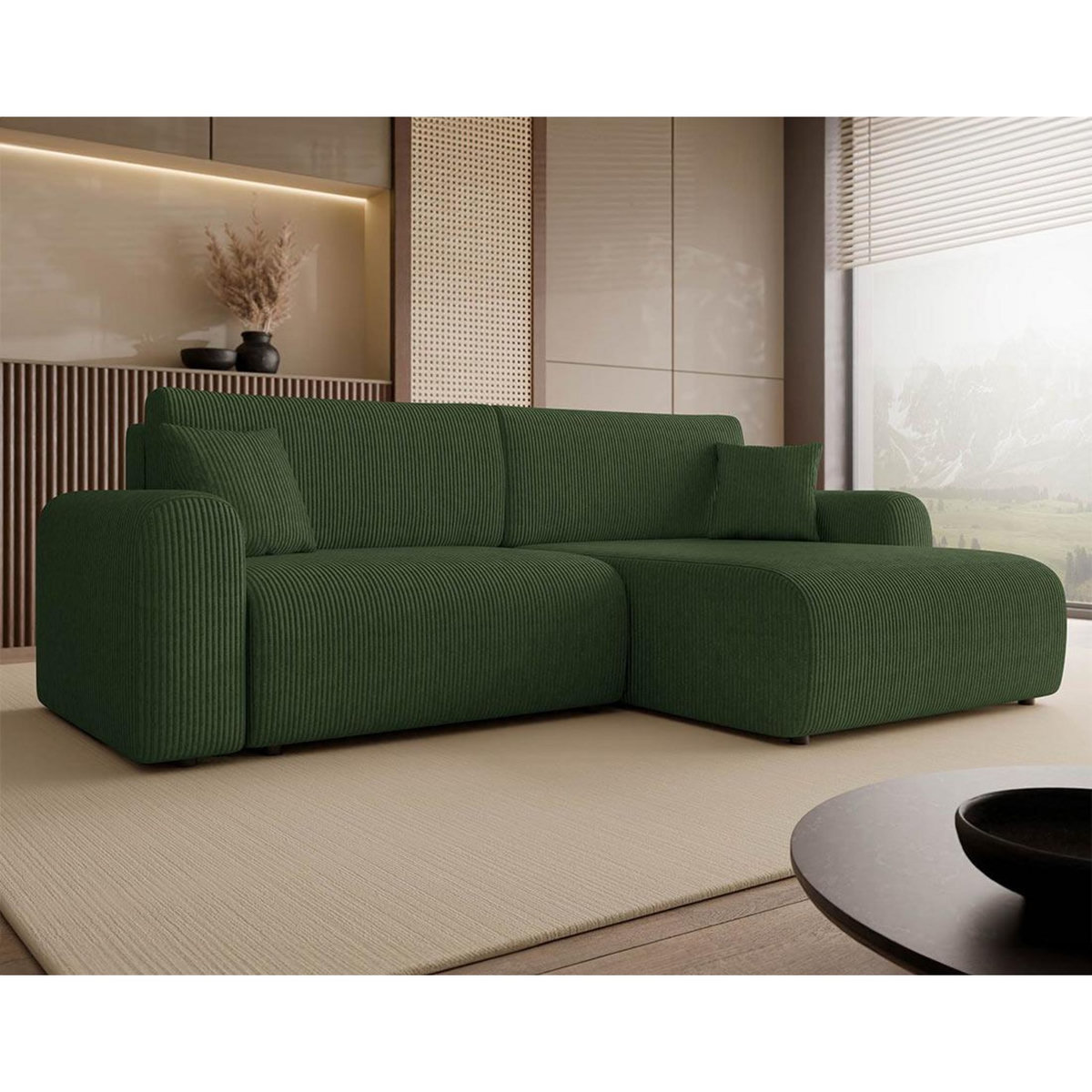 BEST MOBILIER Naomi - canapé d'angle réversible 4 places convertible avec coffre en velours côtelé