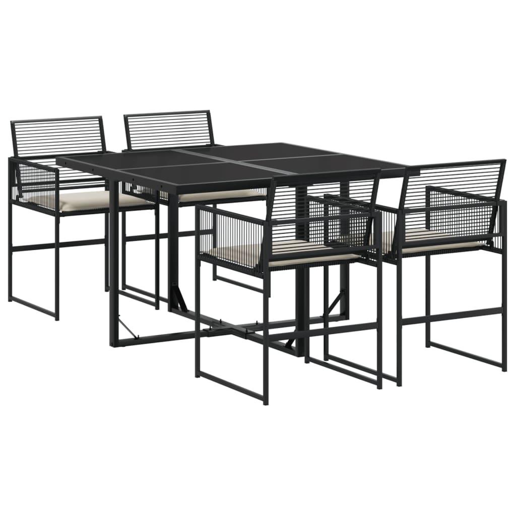 Voir la diapositive 2 : VIDAXL Ensemble a manger de jardin coussins 5pcs noir resine tressee