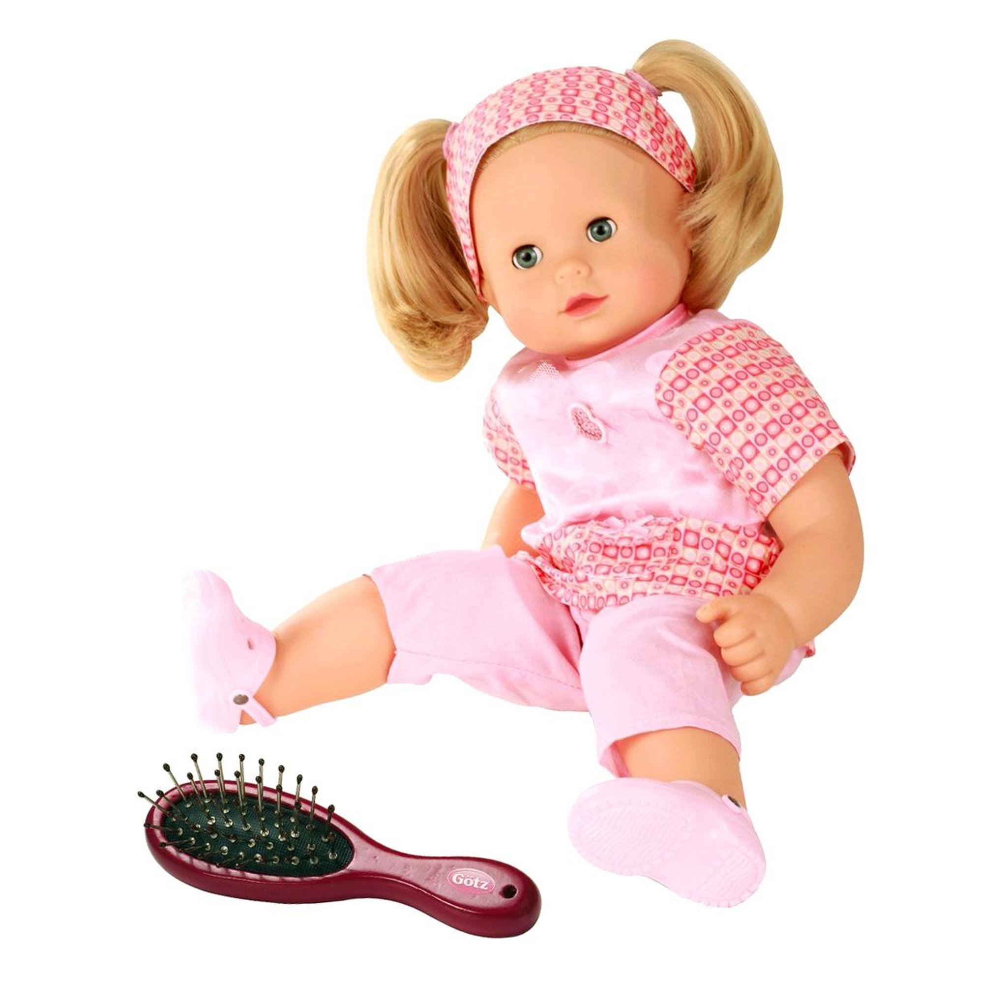 Gotz Poupée Maxy Muffin 42 cm cheveux blonds avec tenue rose et brosse