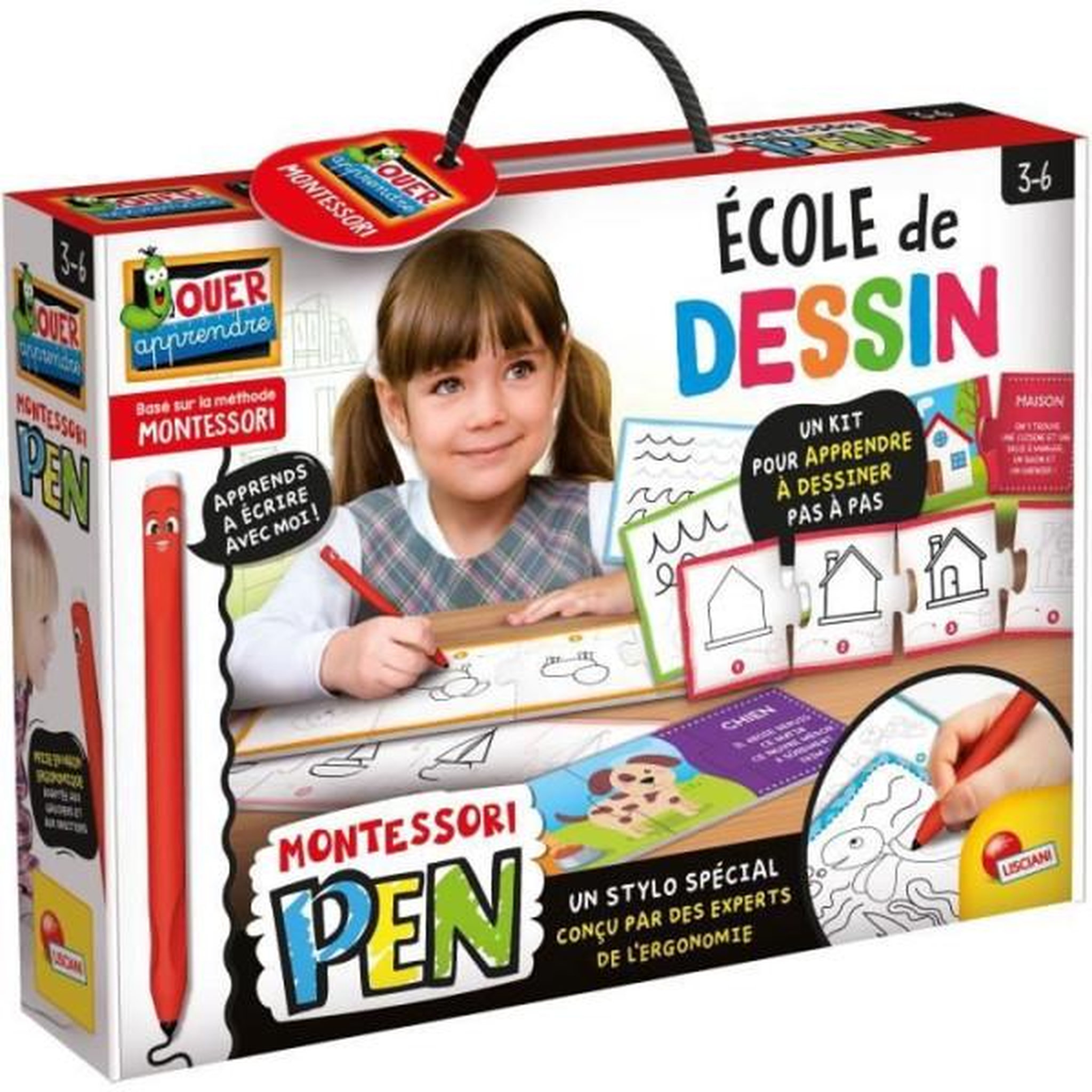 LISCIANI GIOCHI Kit de dessin - LISCIANI - Montessori Pen - École de dessin - Stylo ergonomique - Tableaux effaçables - Activités créatives