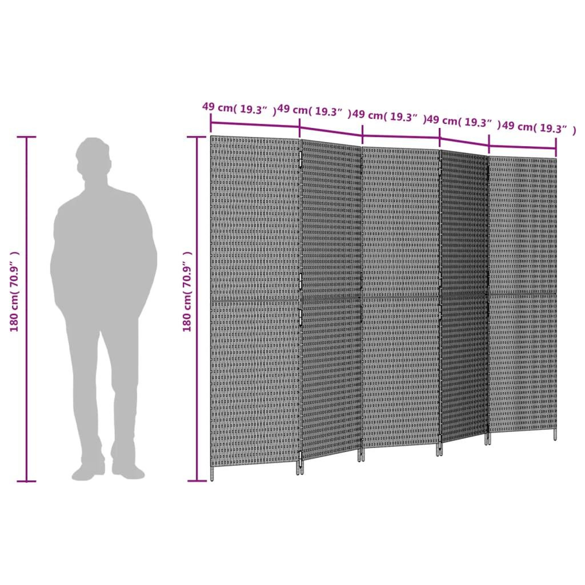 Voir la diapositive 6 : VIDAXL Cloison de separation 5 panneaux gris resine tressee