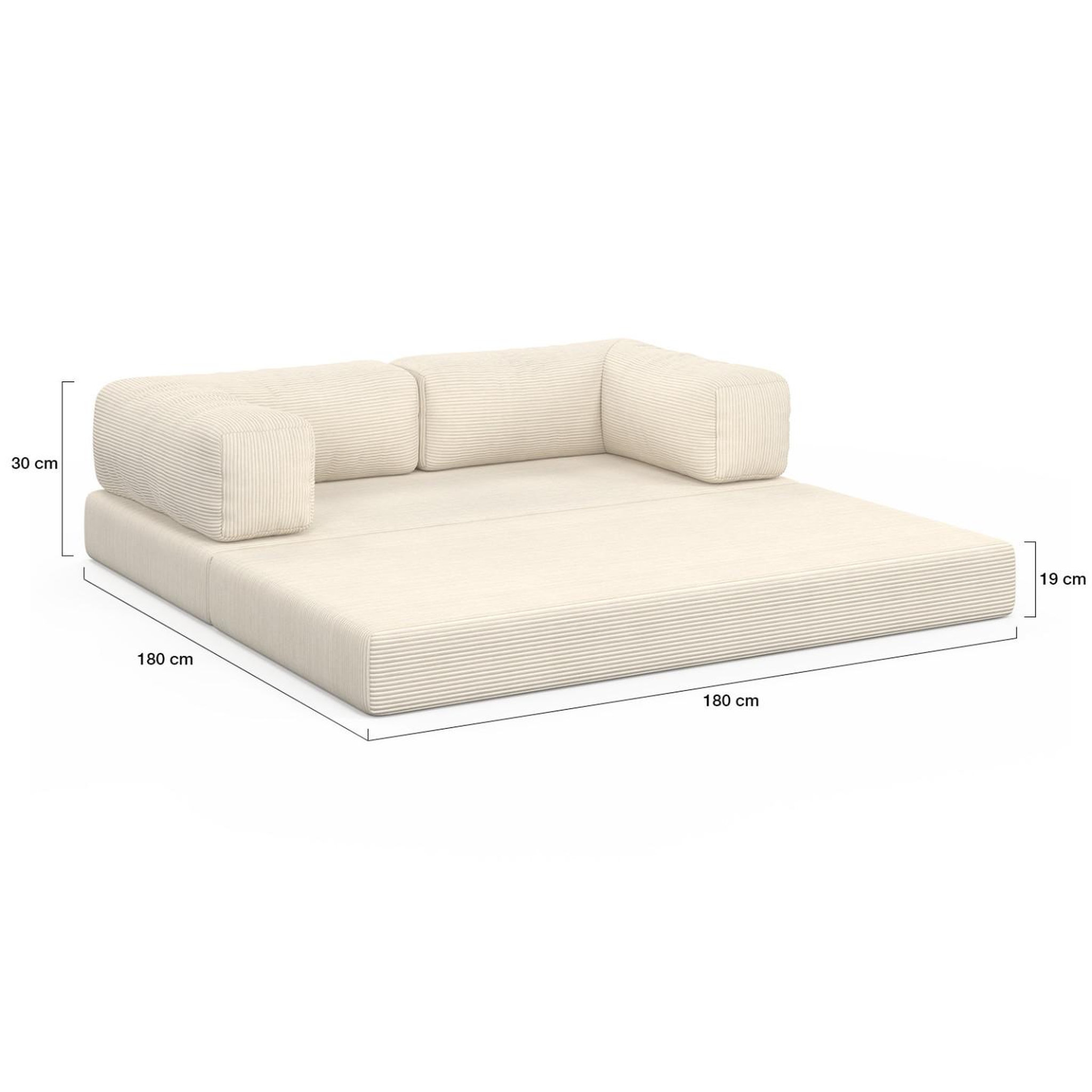 Voir la diapositive 5 : ID MARKET Canapé droit 3 places convertible natou en velours côtelé beige