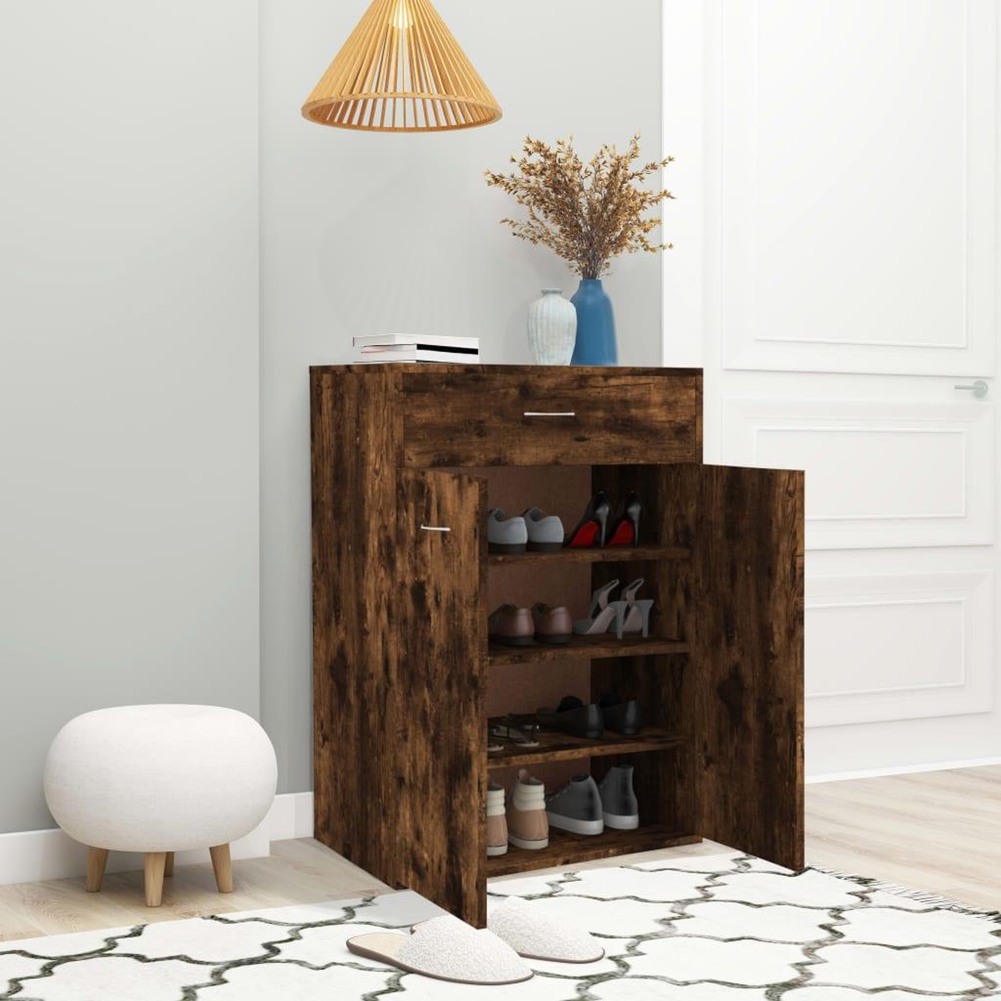 Voir la diapositive 4 : VIDAXL Armoire a chaussures Chene fume 60x35x84 cm Bois d'ingenierie