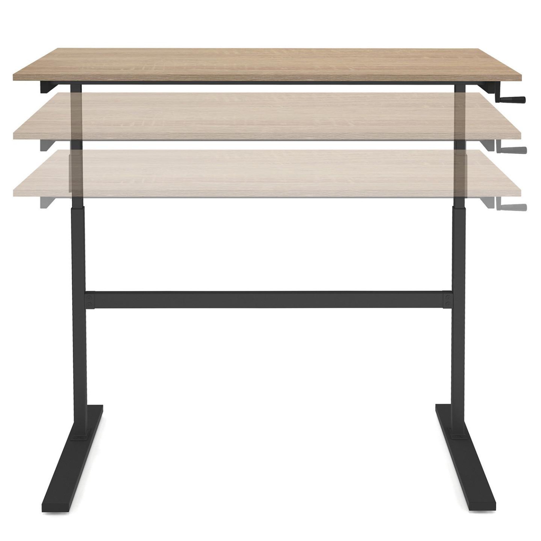 Voir la diapositive 3 : ID MARKET Bureau droit jeanne assis debout à manivelle hauteur réglable 70 - 120 cm bois façon hêtre et noir