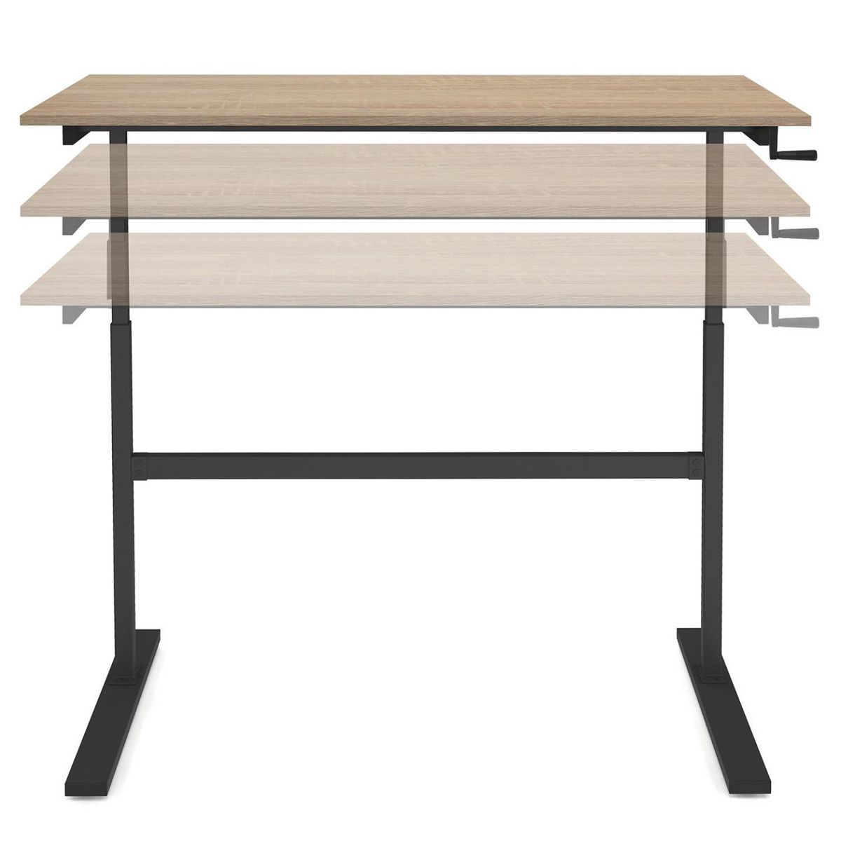 ID MARKET Bureau droit JEANNE assis debout à manivelle hauteur réglable 70 - 120 cm bois façon hêtre et noir