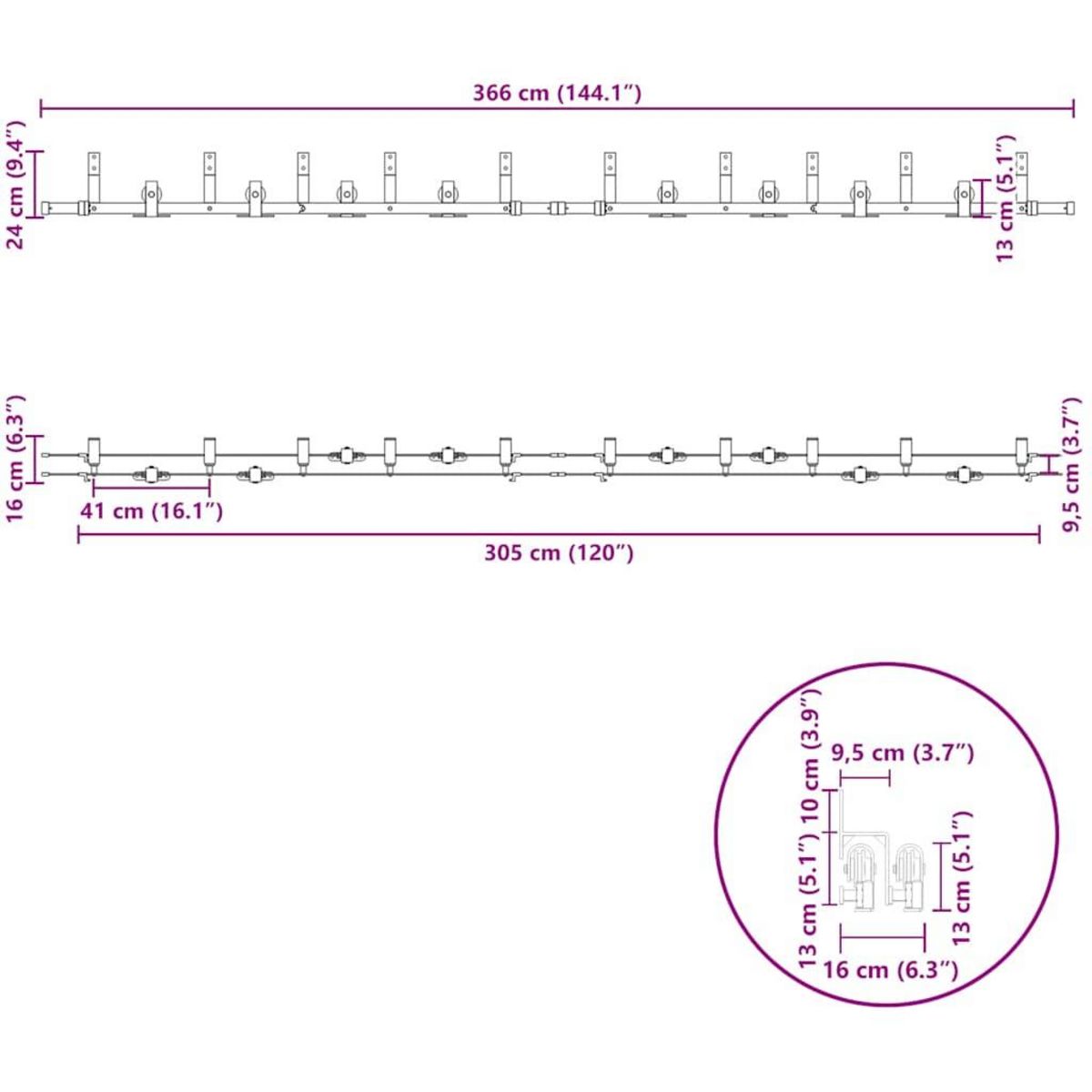 VIDAXL Kit de quincaillerie de porte coulissante 366 cm acier noir
