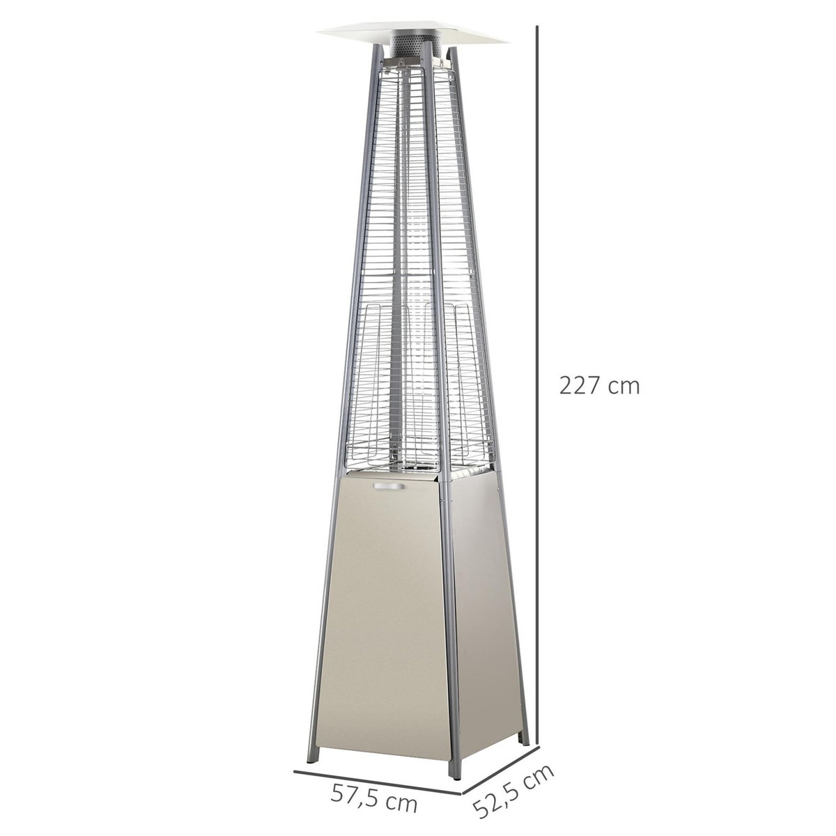 OUTSUNNY Outsunny Parasol chauffant pyramide 10,5 kW - chauffage d'extérieur gaz - chauffage de terrasse - double sécurité - puissance réglable - roulettes, housse incluse - acier inox. gris métal