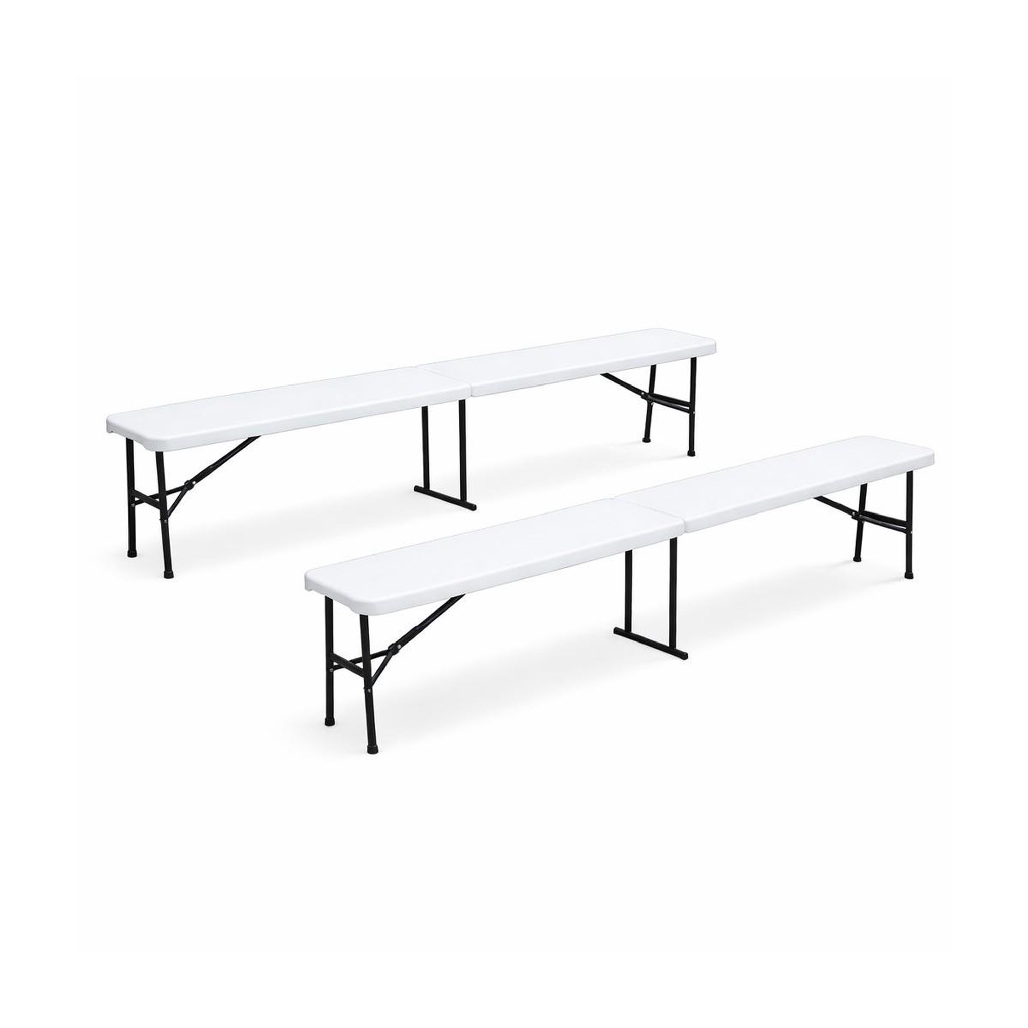 Voir la diapositive 2 : KZ GARDEN Lot de 2 bancs de jardin pliables blancs 180 x 28 x 43.5h cm banc exterieur interieur camping réception kz garden