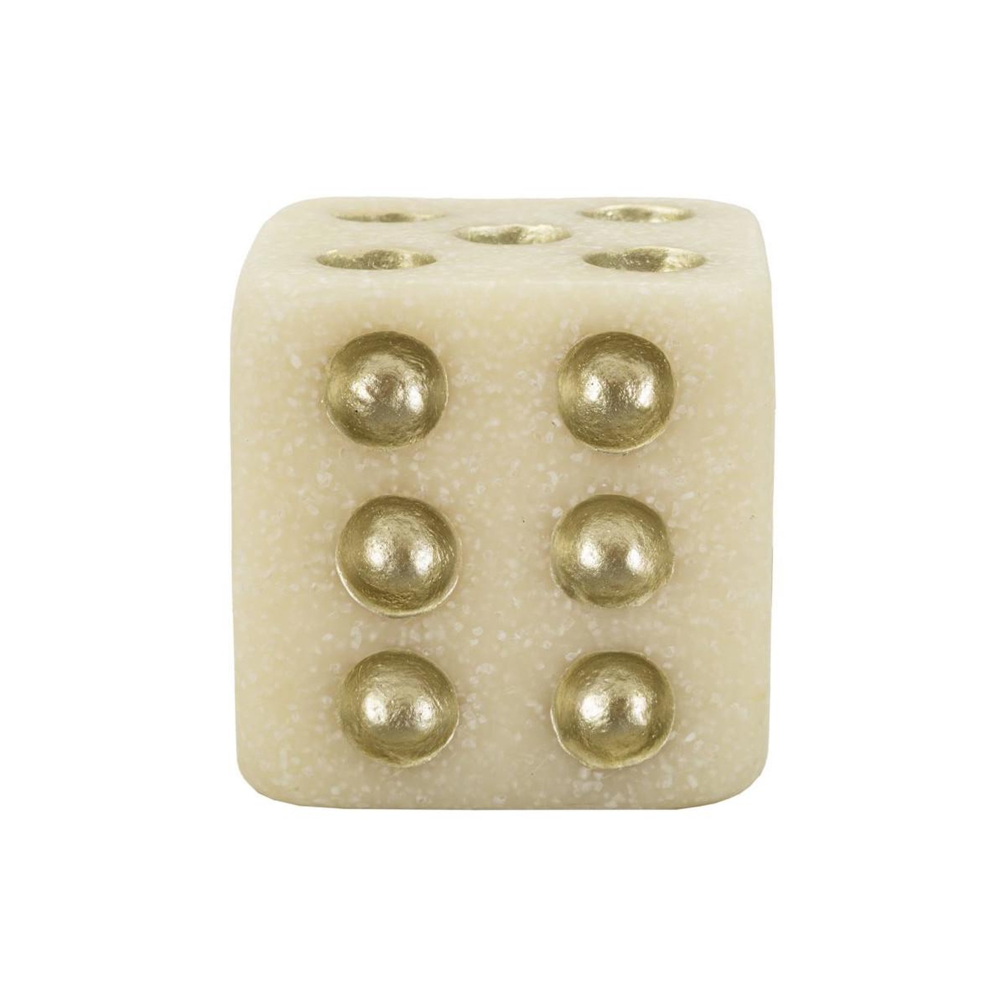 Voir la diapositive 2 : Paris Prix Dé déco en résine  quarzy  8cm blanc & or