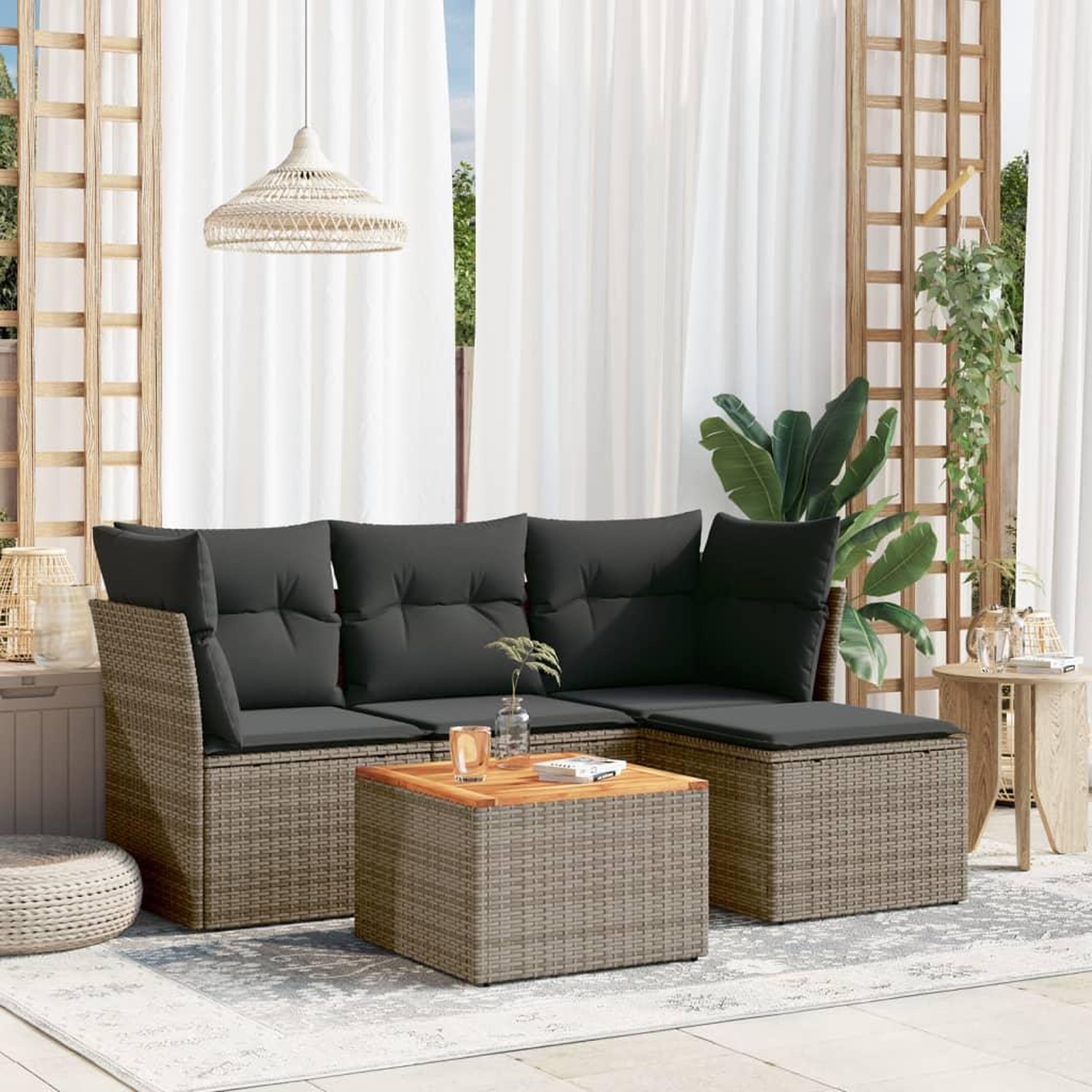 VIDAXL Salon de jardin 5 pcs avec coussins gris resine tressee