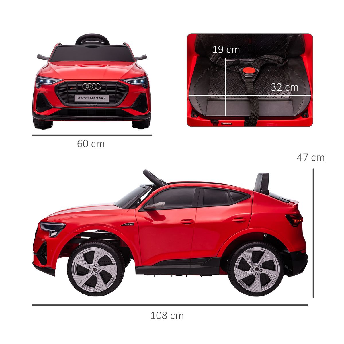 HOMCOM Voiture véhicule électrique enfant e-tron Sportback S line 12 V - V. max. 8 Km/h - effets sonores, lumineux - télécommande, port USB, MP3 - rouge
