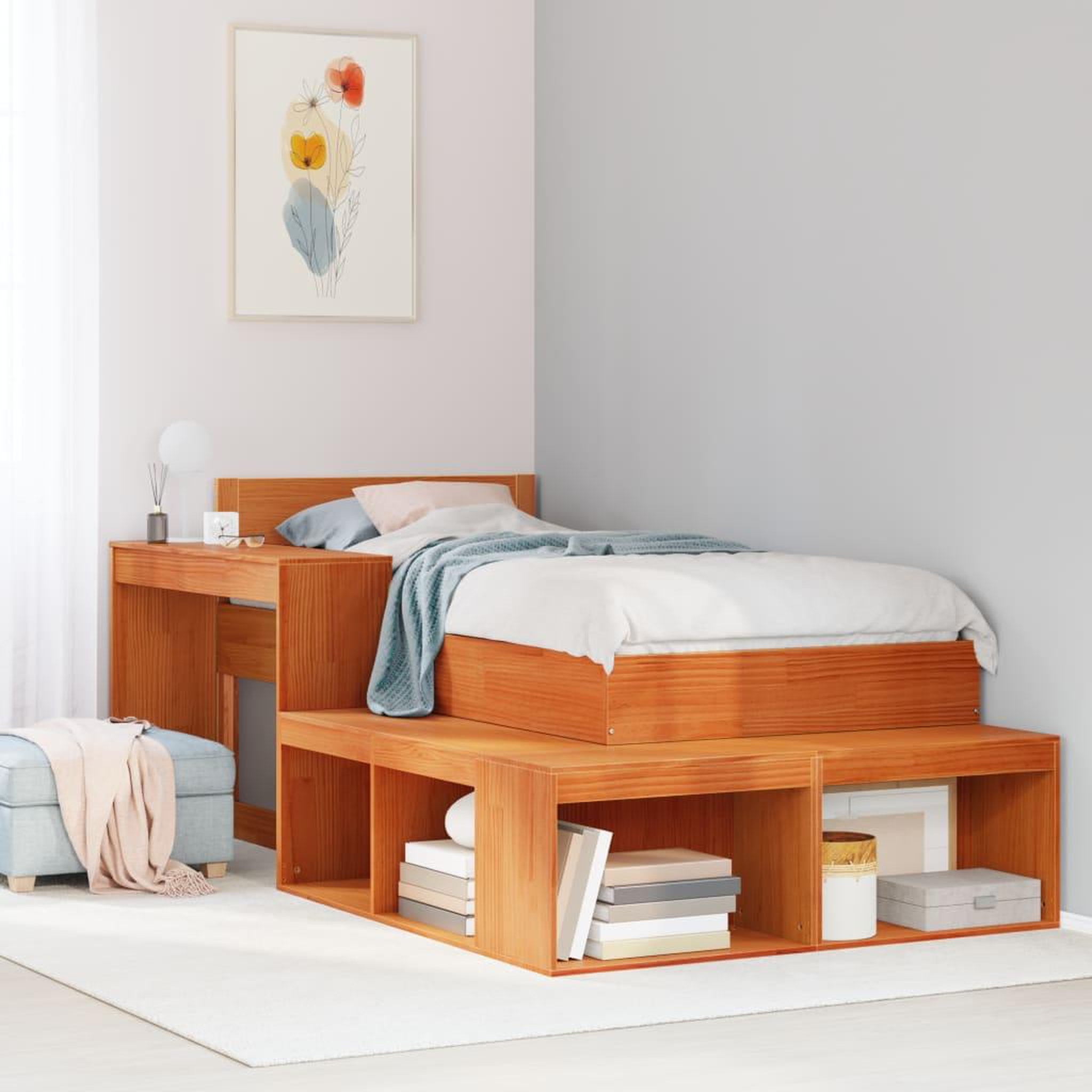 VIDAXL Table de chevet avec bureau cire marron bois de pin massif