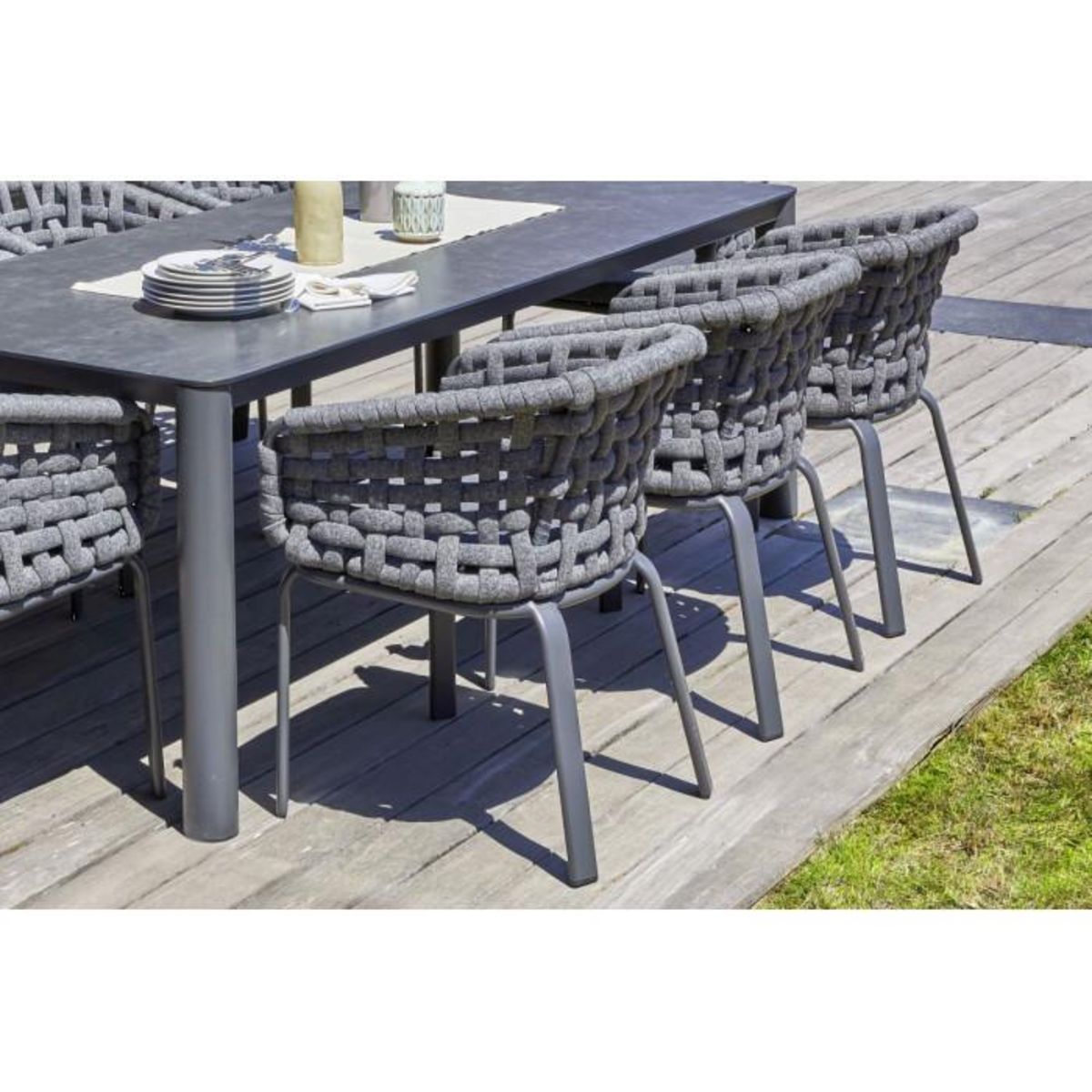 Paris Prix Lot de 2 Fauteuils de Jardin en Corde Tissée  Camargue  72cm Gris Anthracite
