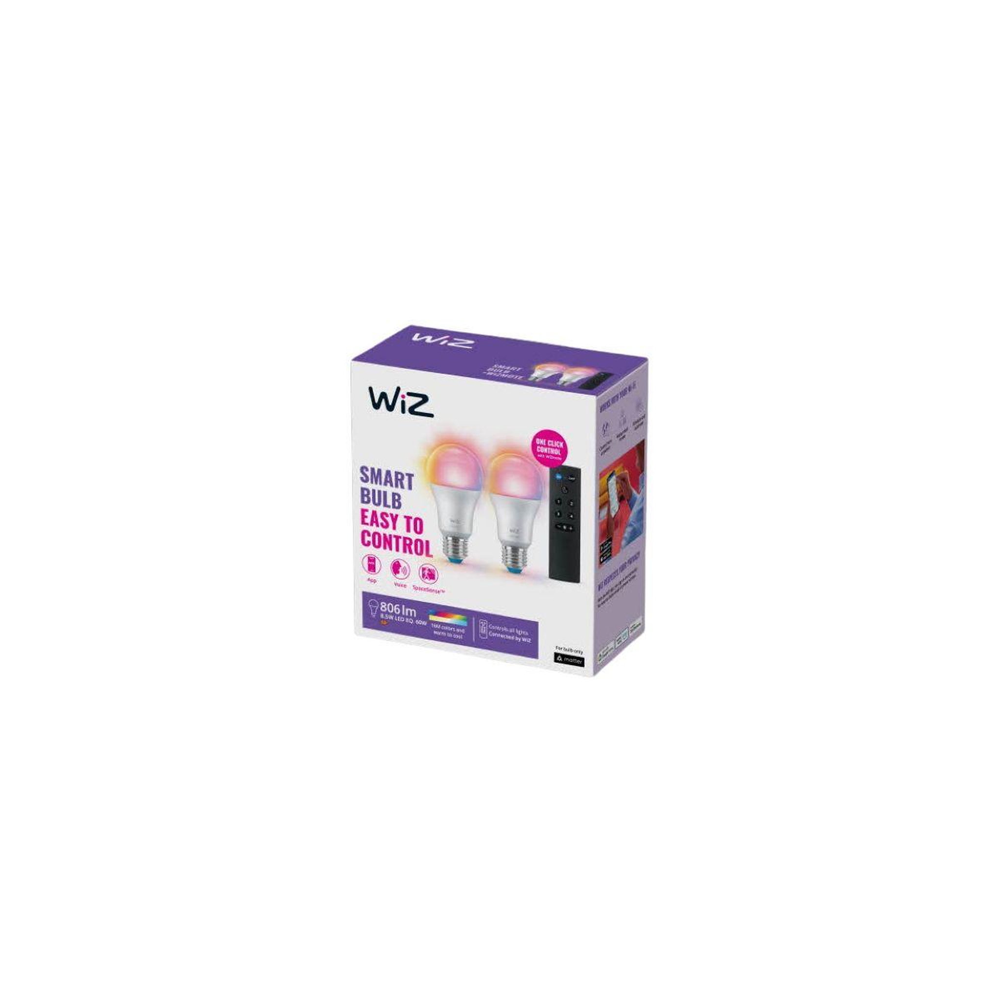 WIZ Ampoule LED connectée Kit E27 60W x2 + télécommande