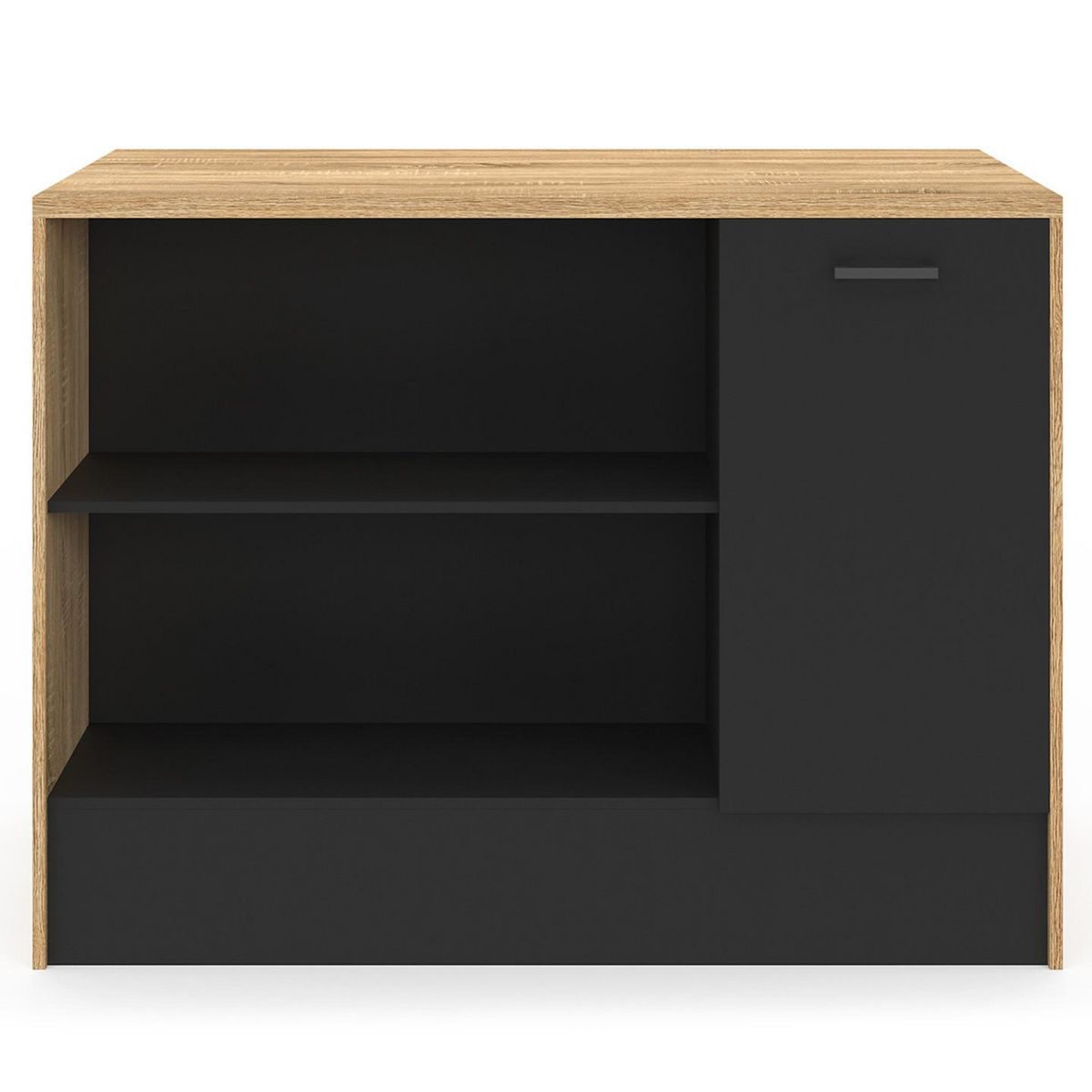 ID MARKET Ilot central LIO 120 cm maxi capacité de rangement bois et noir