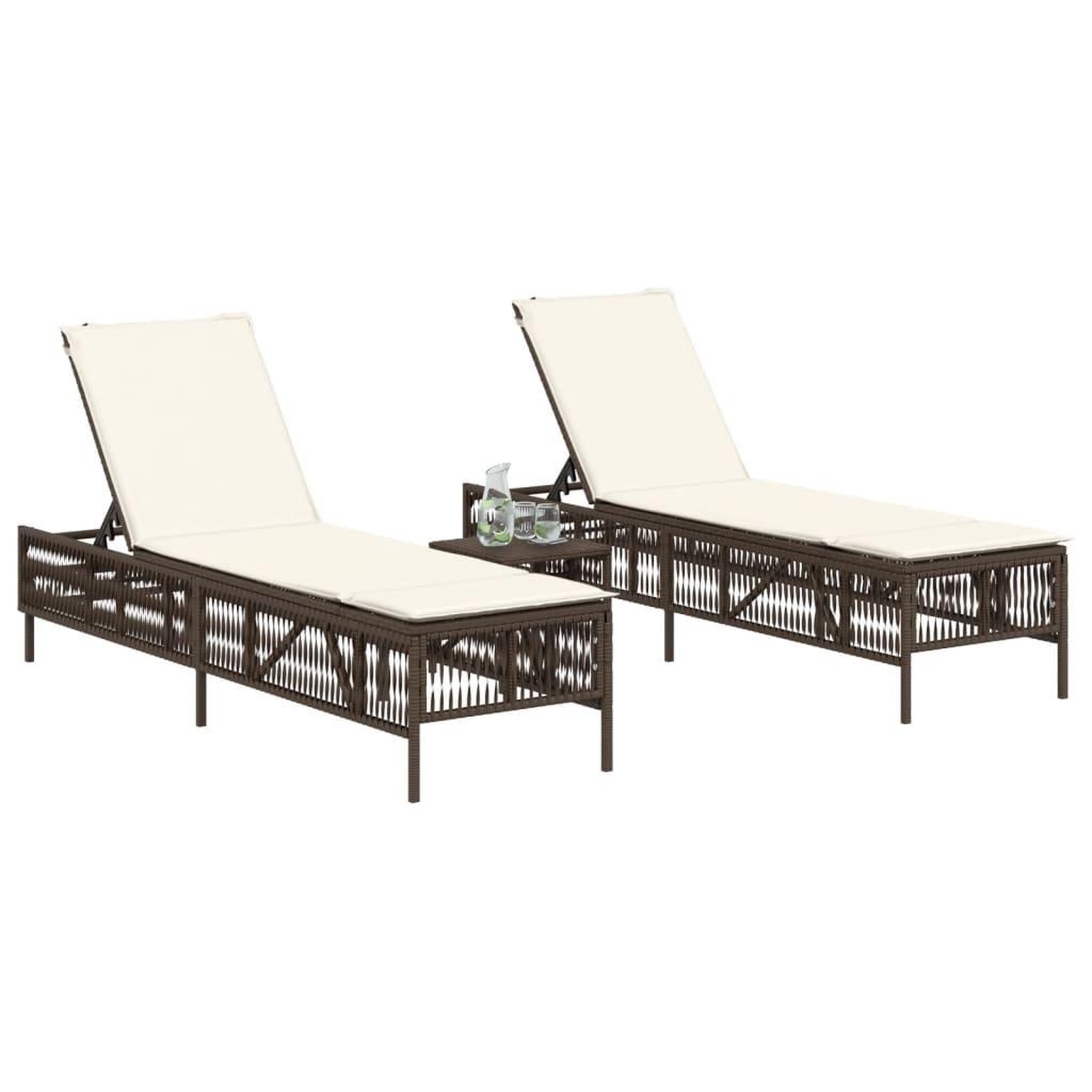 Voir la diapositive 3 : VIDAXL Chaises longues lot de 2 avec table marron resine tressee