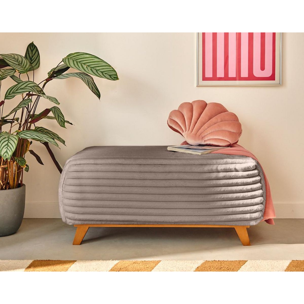 BEST MOBILIER Cristal - bout de lit - en fausse fourrure côtelée