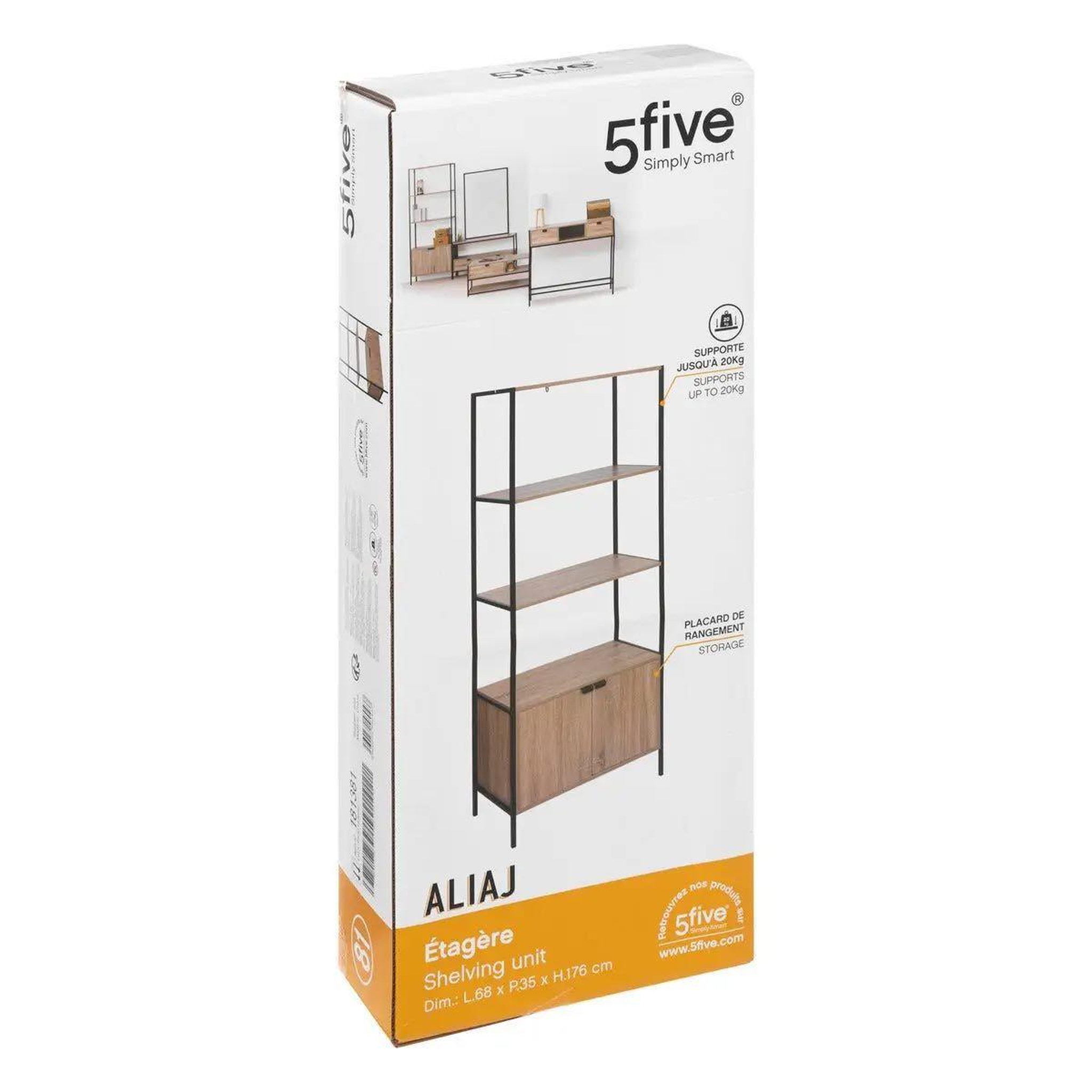Voir la diapositive 5 : FIVE Étagère design 2 portes  aliaj  176cm naturel & noir