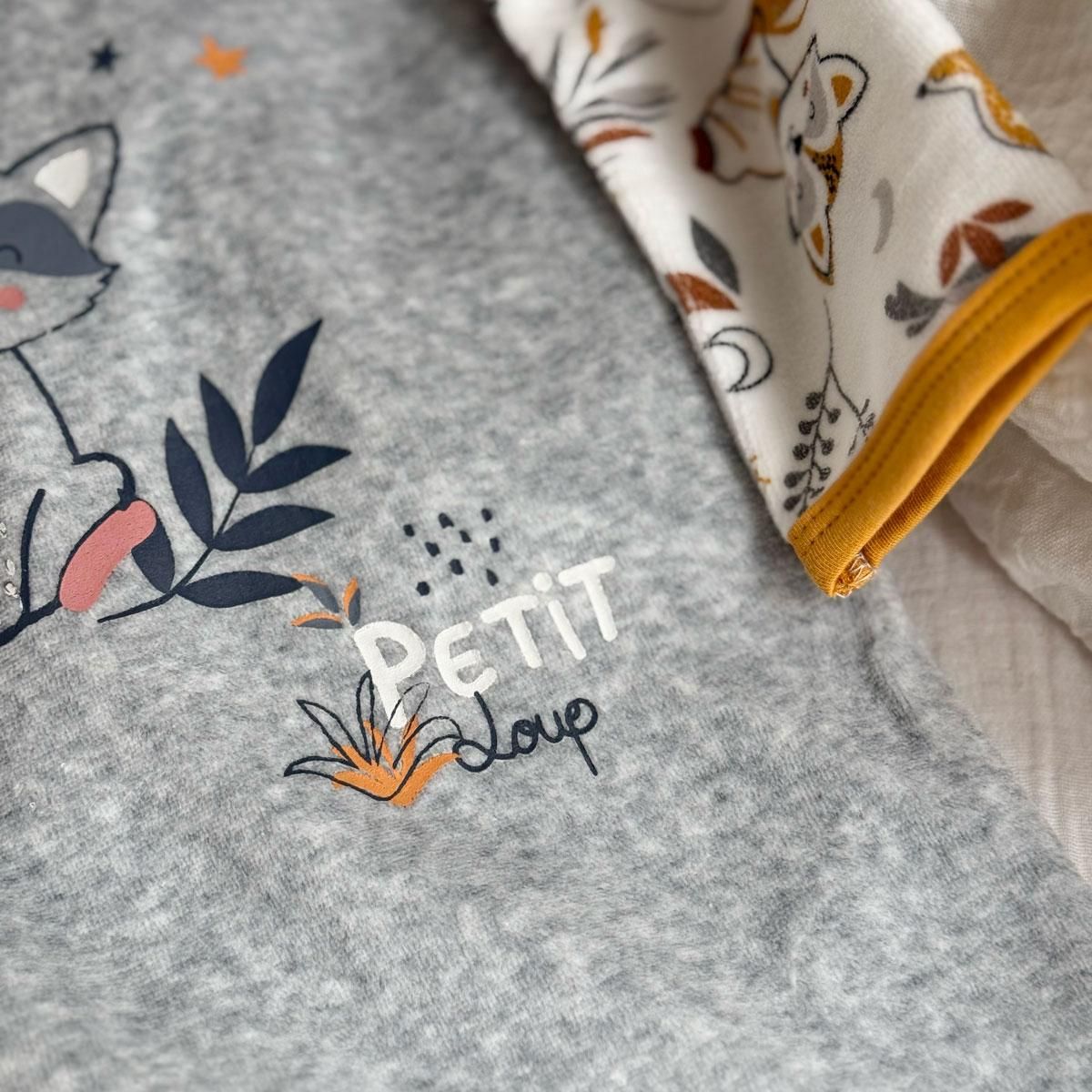 Petit Béguin Pyjama bébé en velours Petit Loup