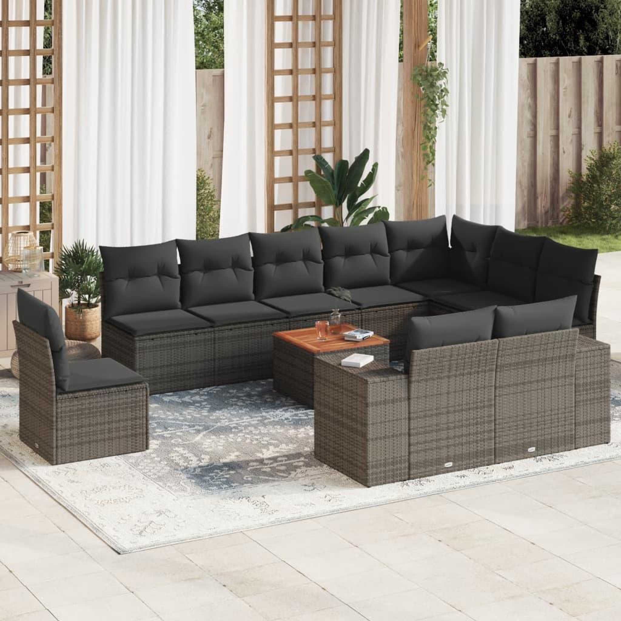 VIDAXL Salon de jardin 11 pcs avec coussins gris resine tressee