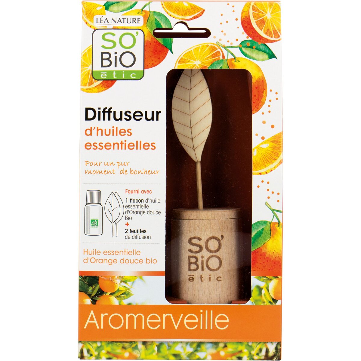 SO BIO ÉTIC Diffuseur Bois Aromerveille à l'Huile Essentielle d'Orange Douce Bio