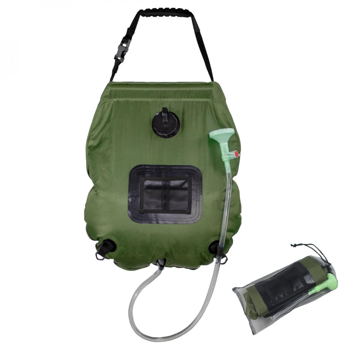 LINXOR Sac de douche solaire 20 L pour camping ou jardin - Vert kaki