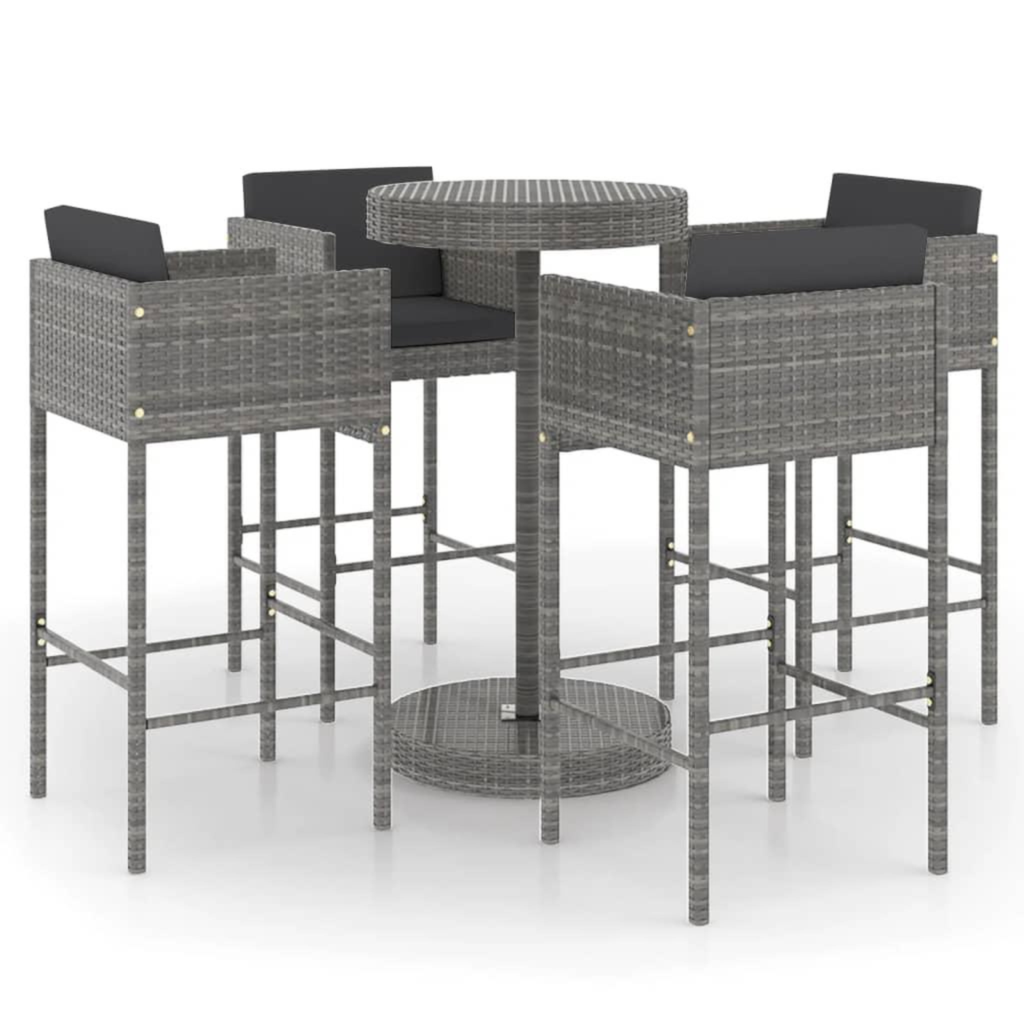 Voir la diapositive 2 : VIDAXL Ensemble de bar de jardin 5 pcs et coussins Resine tressee Gris