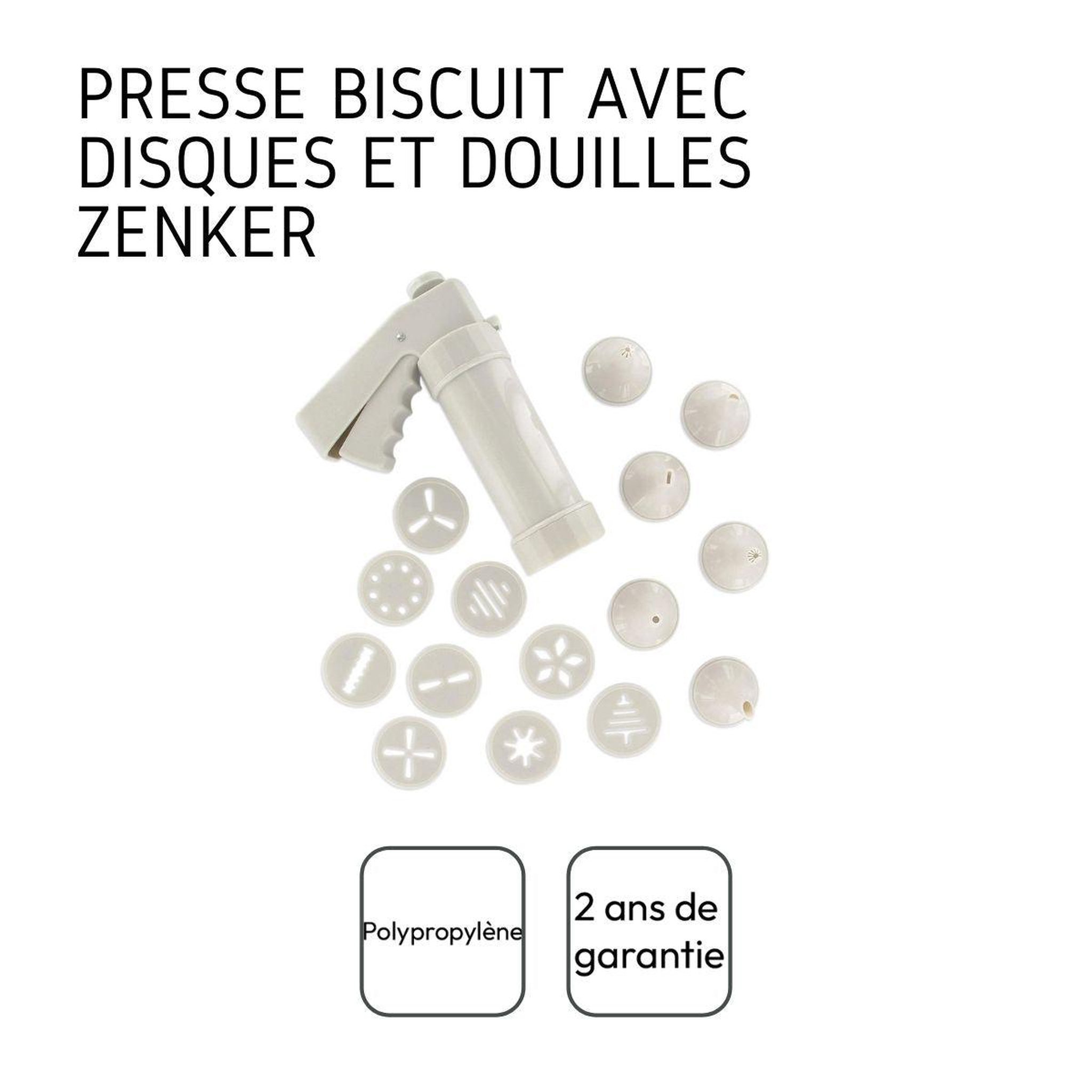 Voir la diapositive 4 : ZENKER Presse-biscuit et 6 embouts et 10 disques de motifs zenker smart pastry