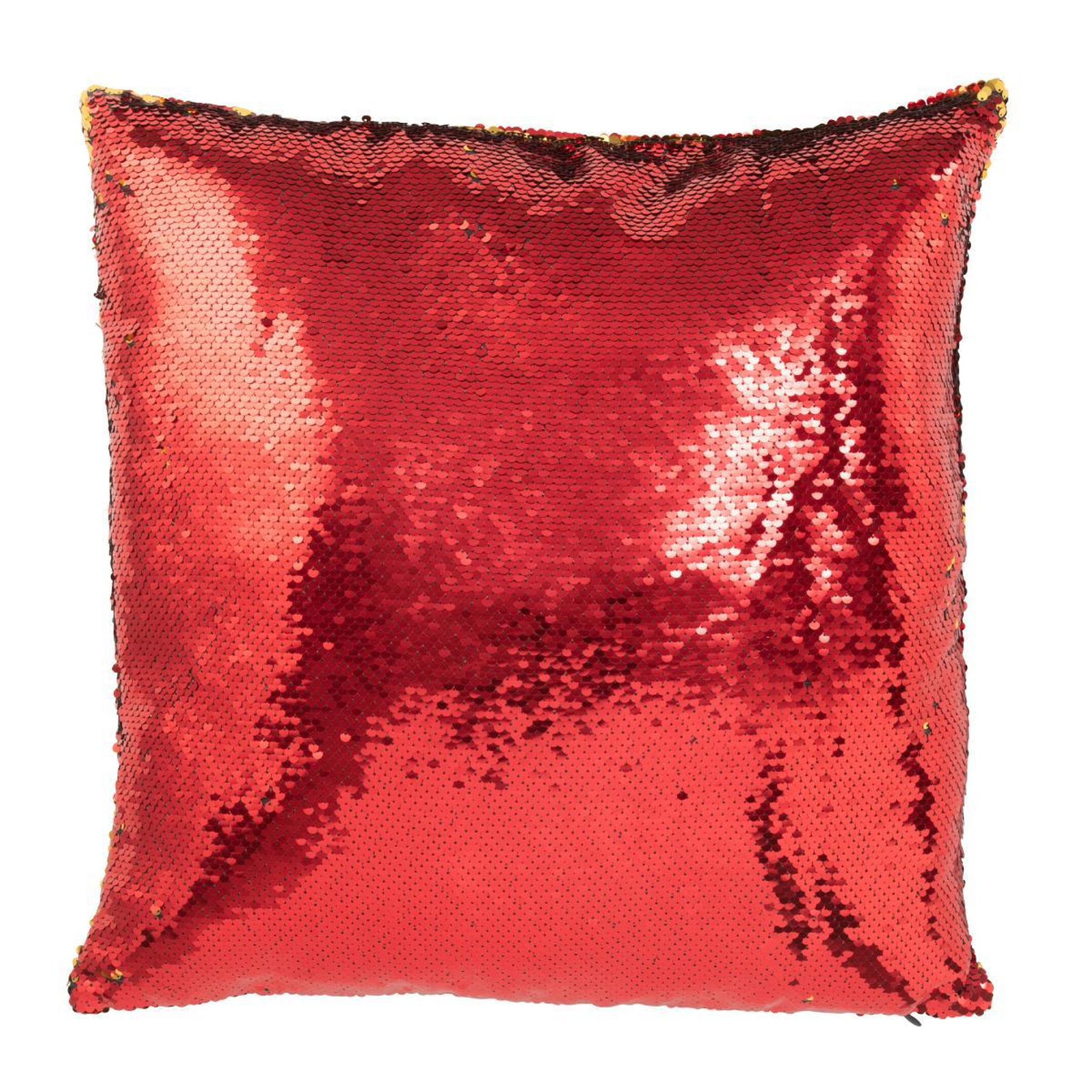 J-LINE Coussin déco réversible  sequin  45x45cm rouge & or