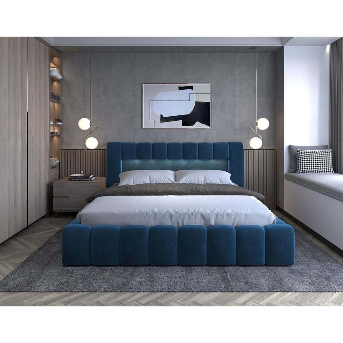 BEST MOBILIER Cleo - lit coffre avec led - 140x200 cm - sommier inclus - en velours