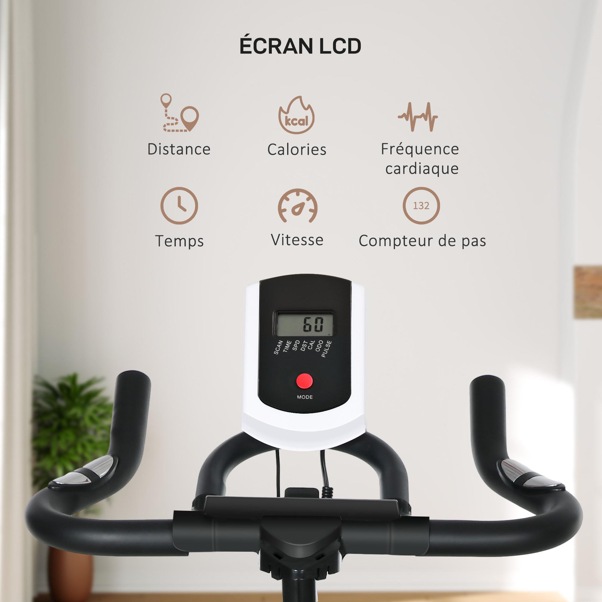 Voir la diapositive 6 : HOMCOM Vélo d'appartement réglable - vélo biking cardio - volant d'inertie 8 Kg, écran LCD, support Ipad, gourde - acier orange noir