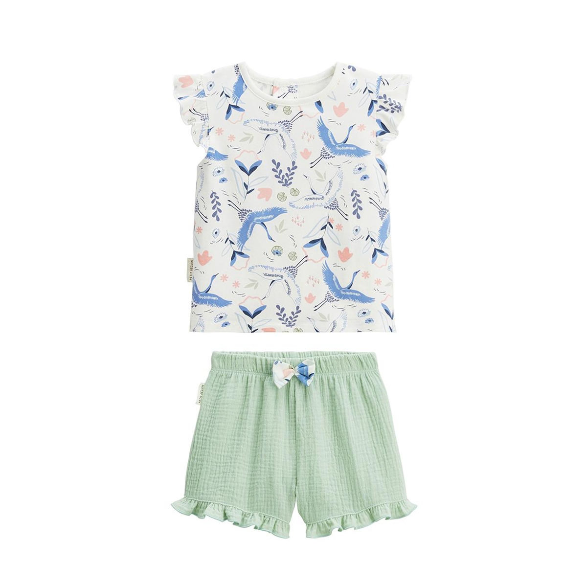 Petit Béguin Ensemble enfant t-shirt et short en gaze de coton Tiana