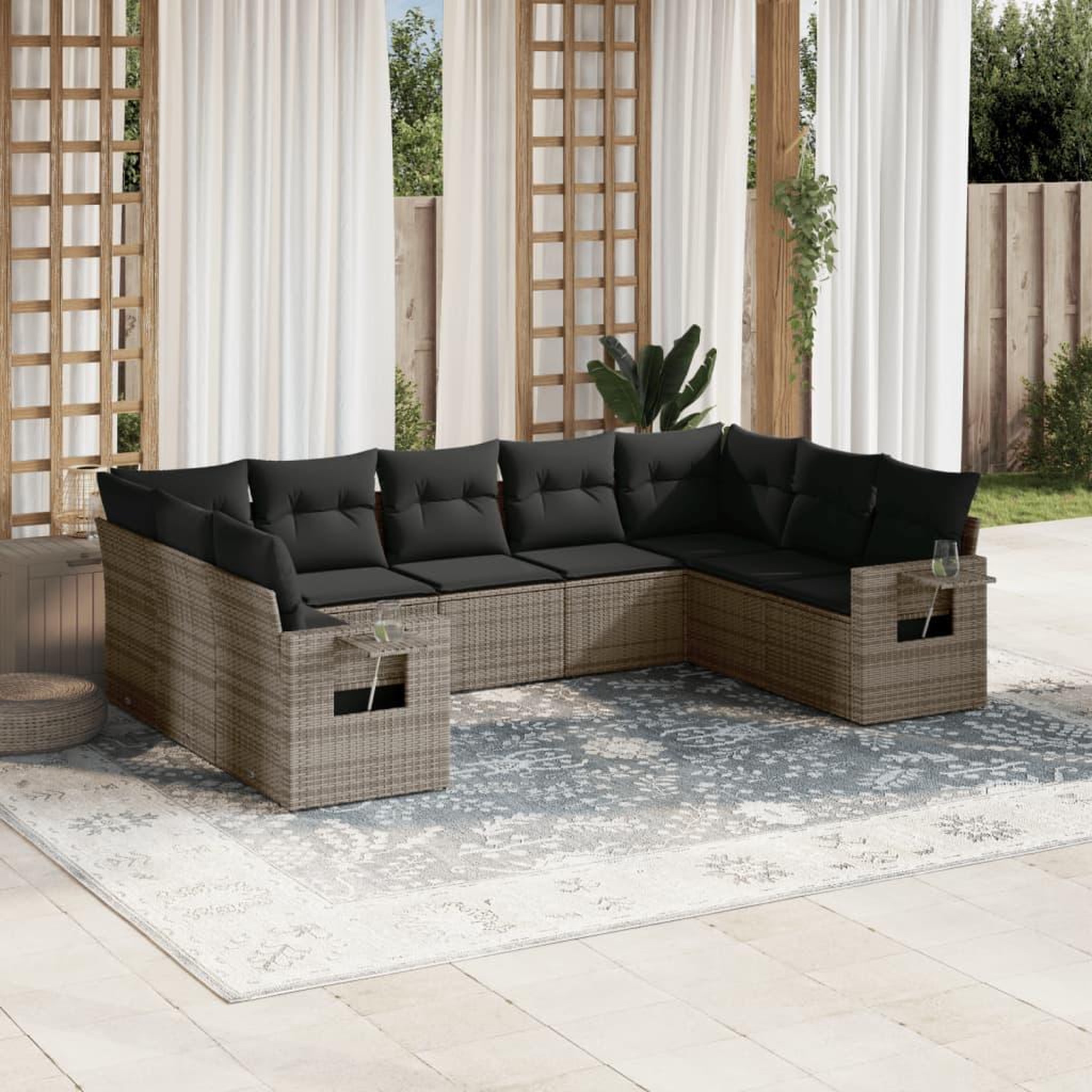 VIDAXL Salon de jardin 9 pcs avec coussins gris resine tressee