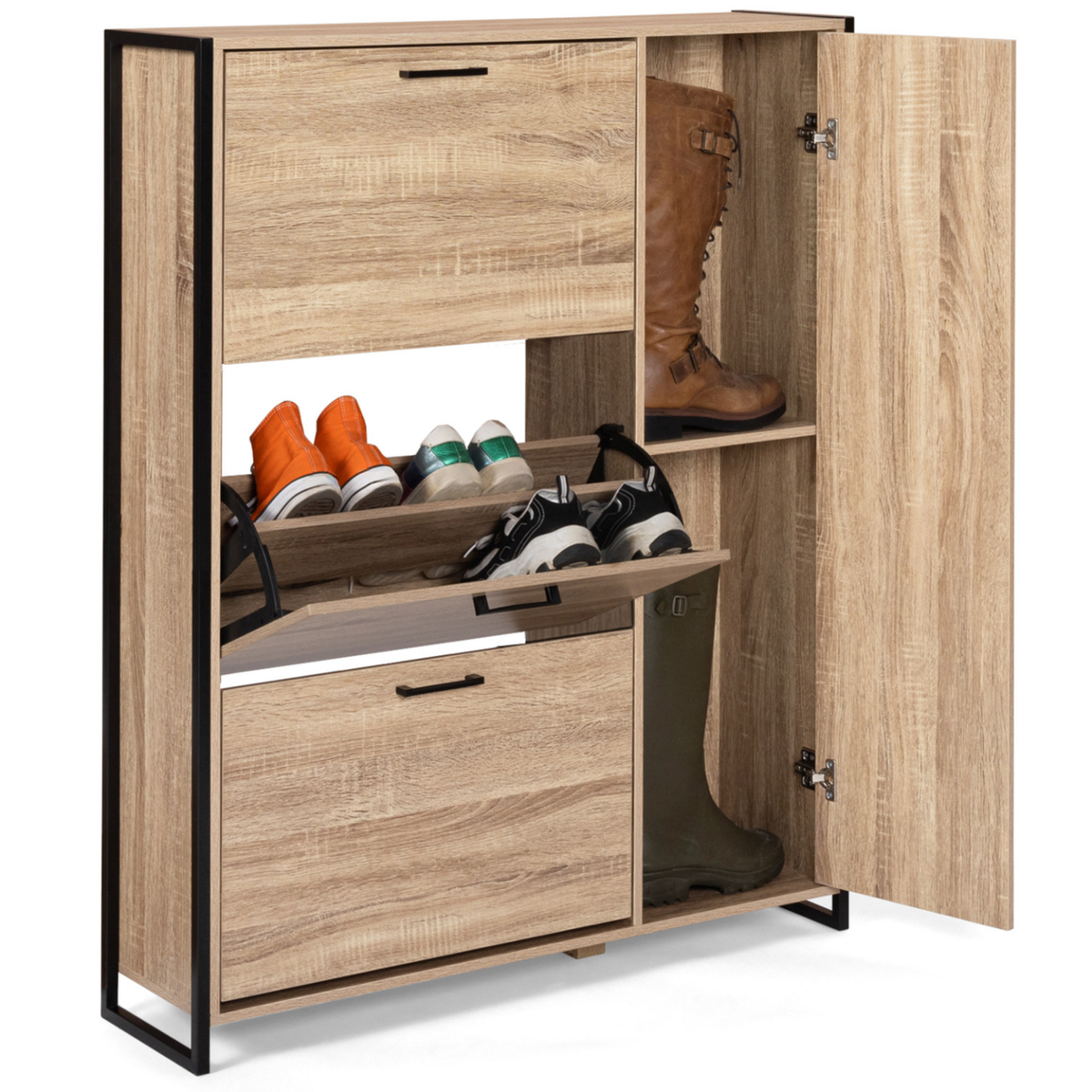 ID MARKET Meuble à chaussures 20 paires LUIS 4 portes dont 1 placard design industriel