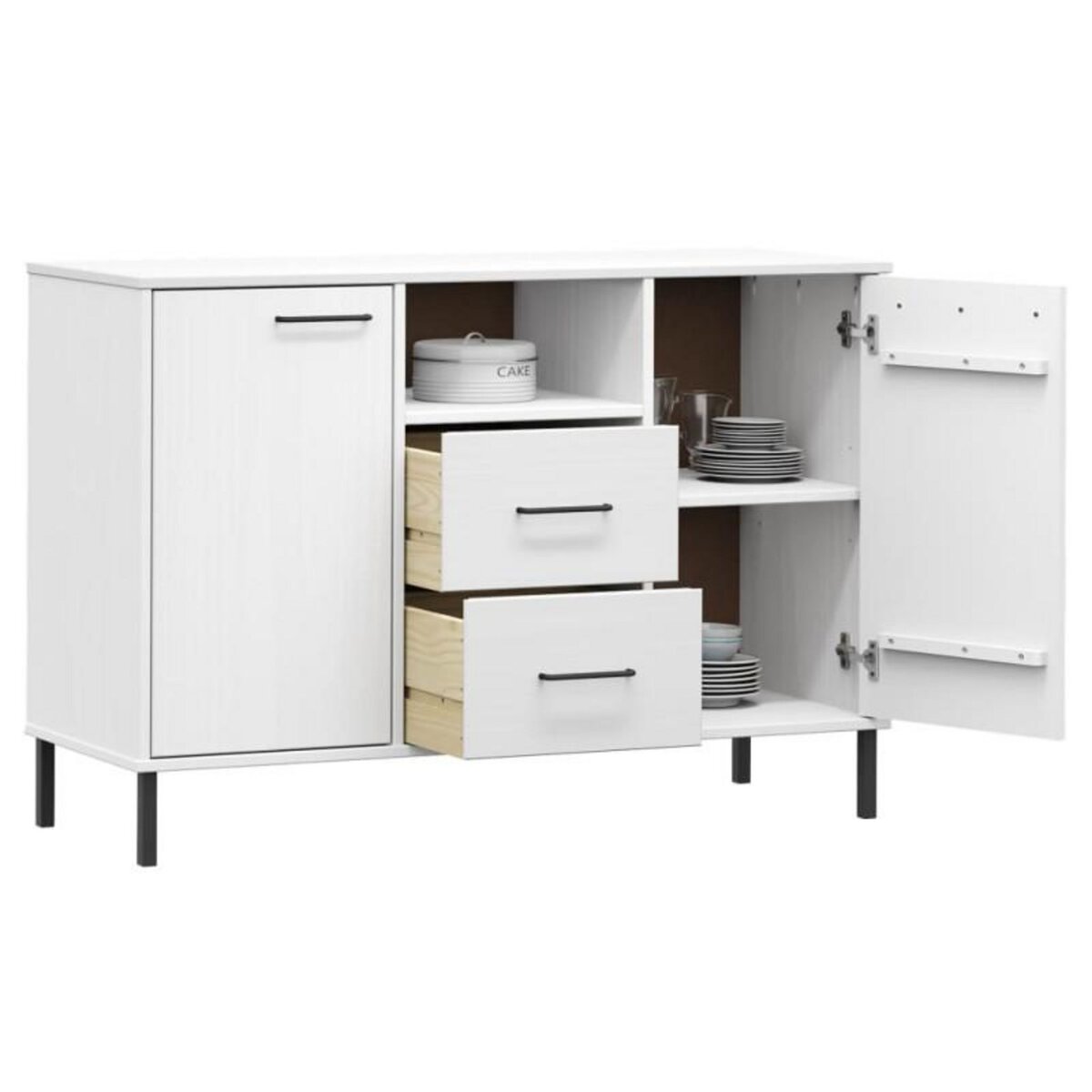 VIDAXL Buffet avec pieds en métal Blanc 113x40x77 cm Bois massif OSLO