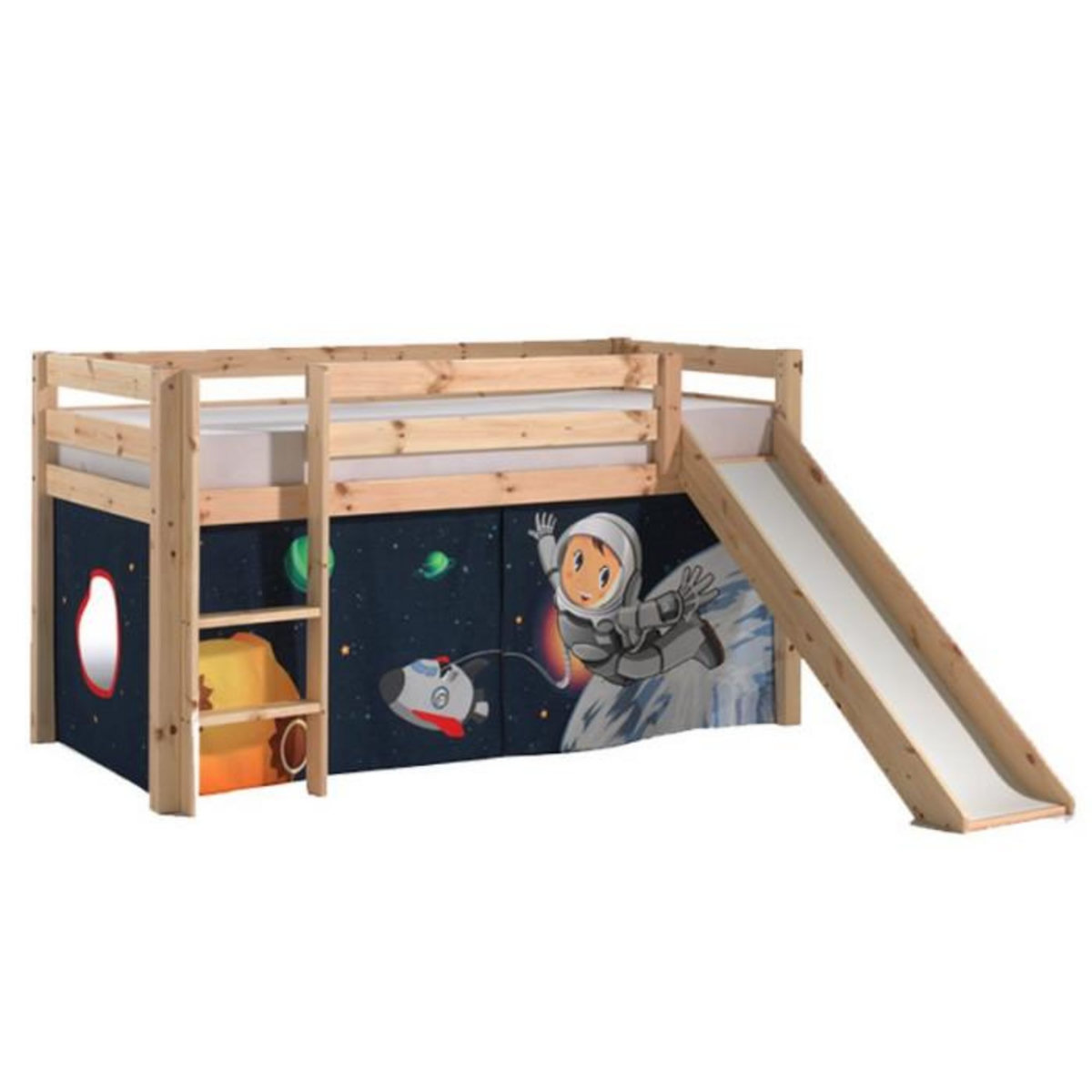 Paris Prix Lit Enfant Avec Toboggan  Pino Astronaute  90x200cm Naturel