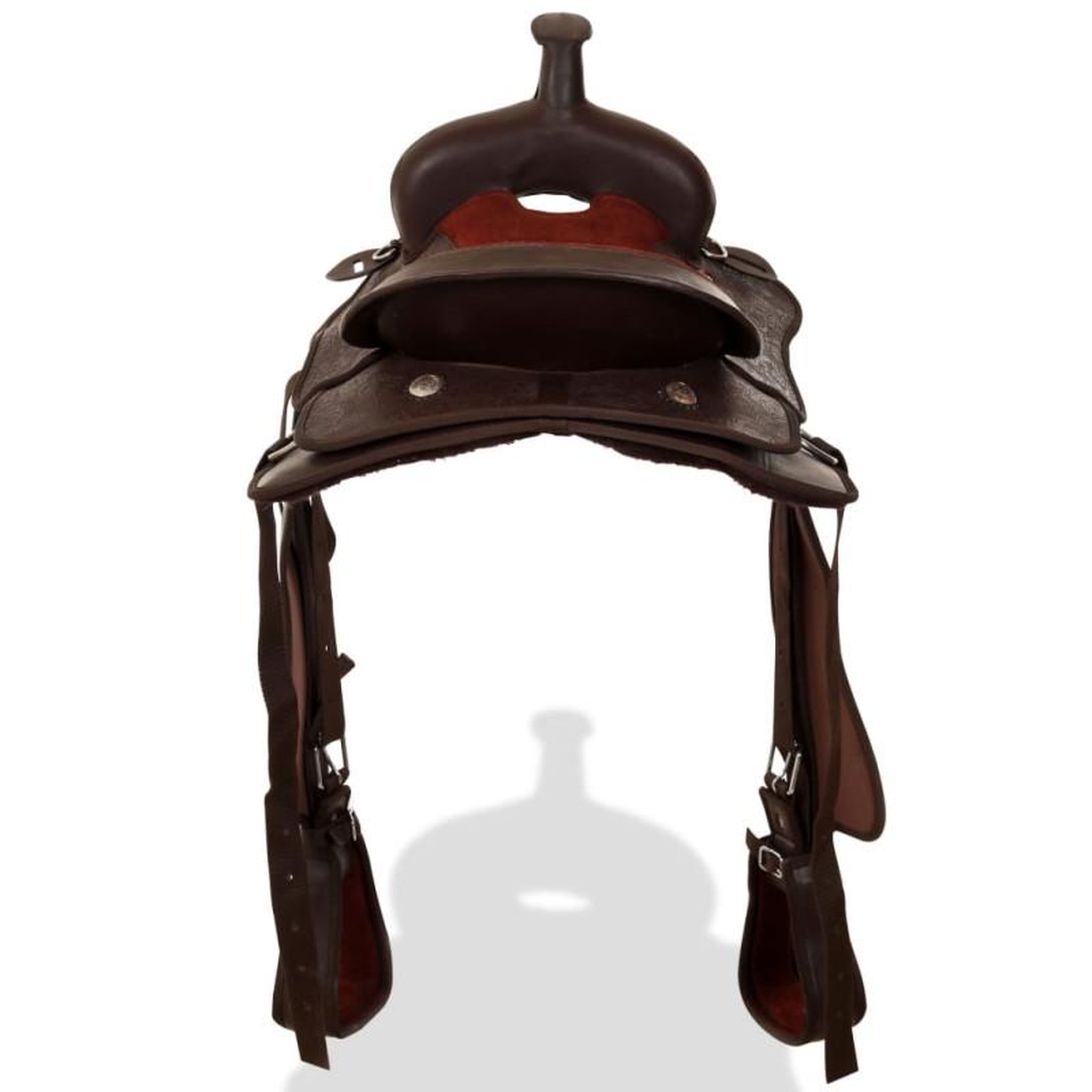 Voir la diapositive 6 : VIDAXL Selle, bridon et col de poitrine Cuir véritable 16 po Marron