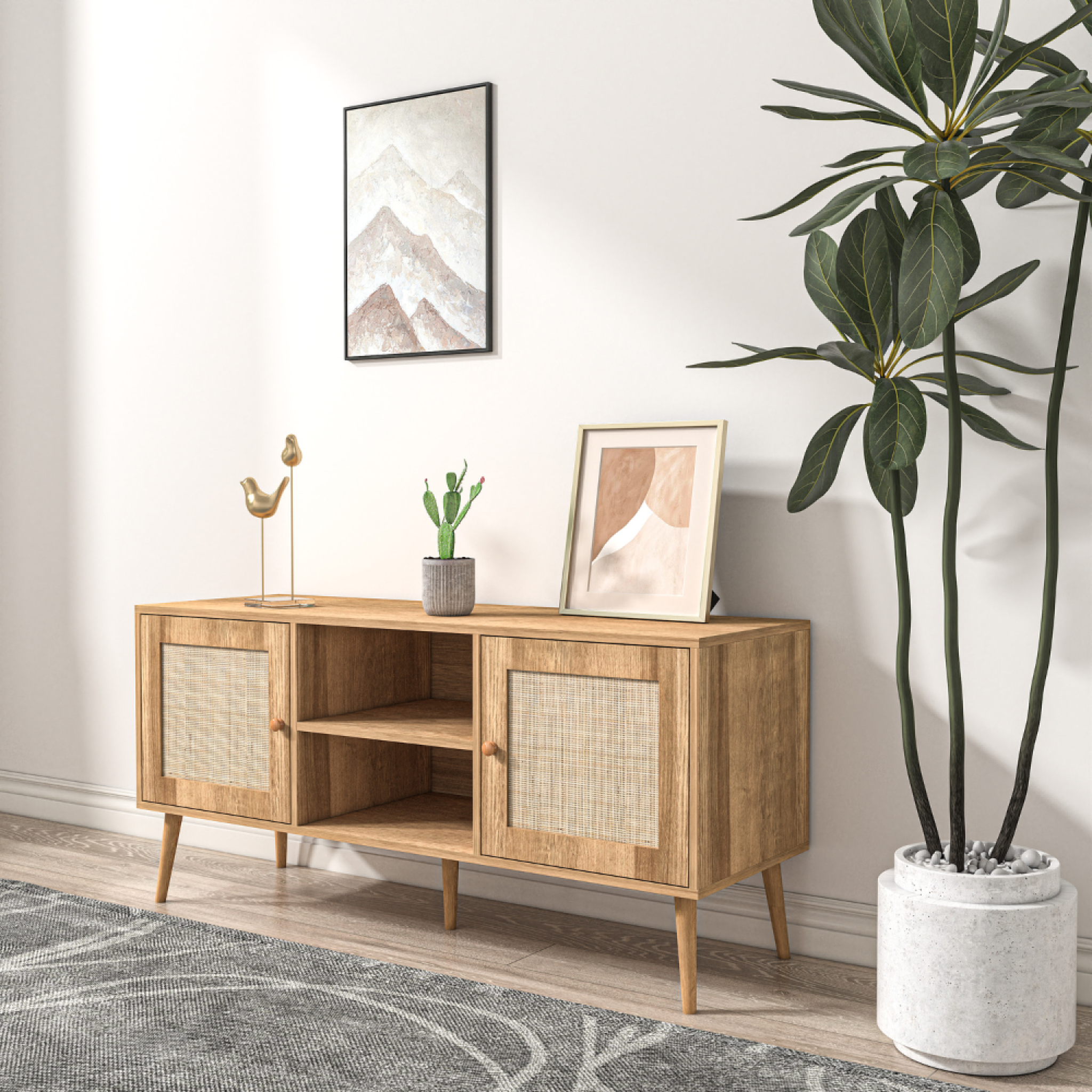 Voir la diapositive 6 : CONCEPT USINE Buffet avec portes effeffet cannage et 2 niches 120 cm CANGE