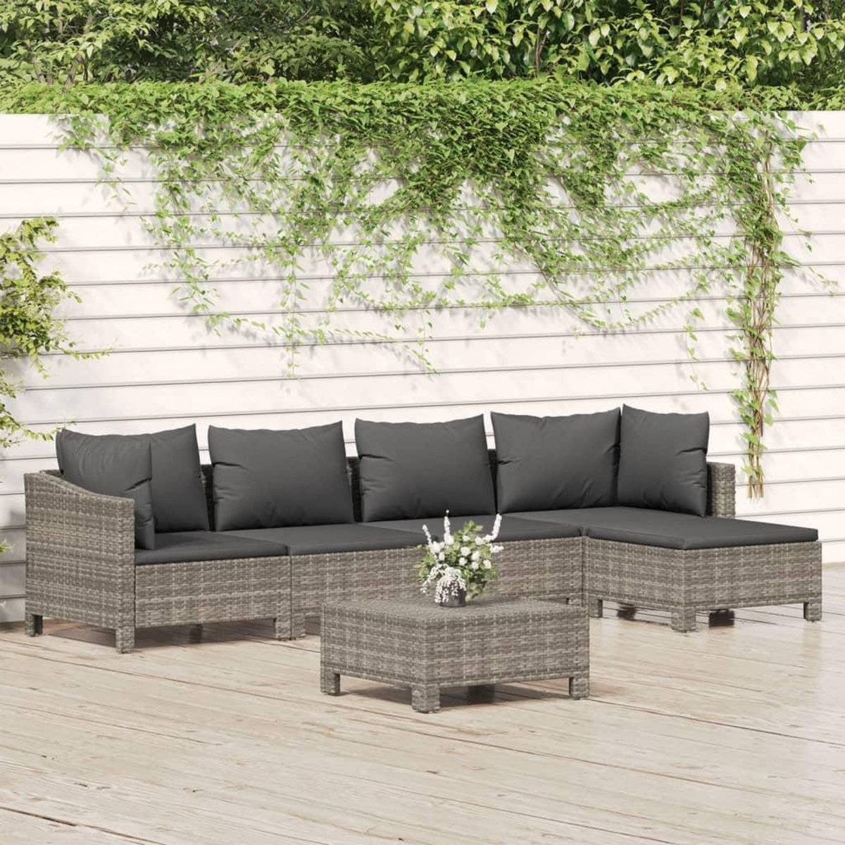 VIDAXL Salon de jardin 6 pcs avec coussins Gris Resine tressee